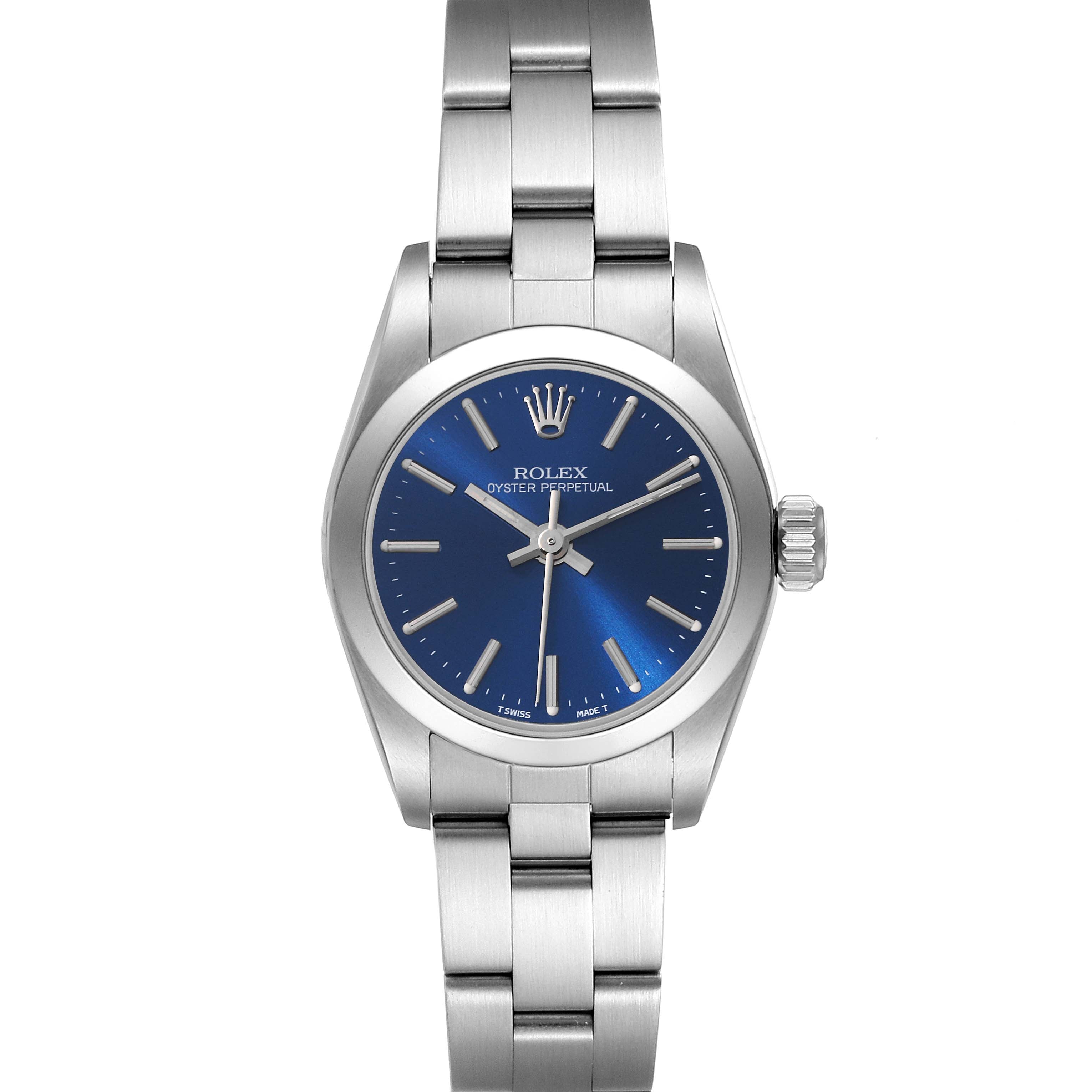 Rolex Oyster Perpetual Nondate Blue Dial Steel Ladies Watch 67180
