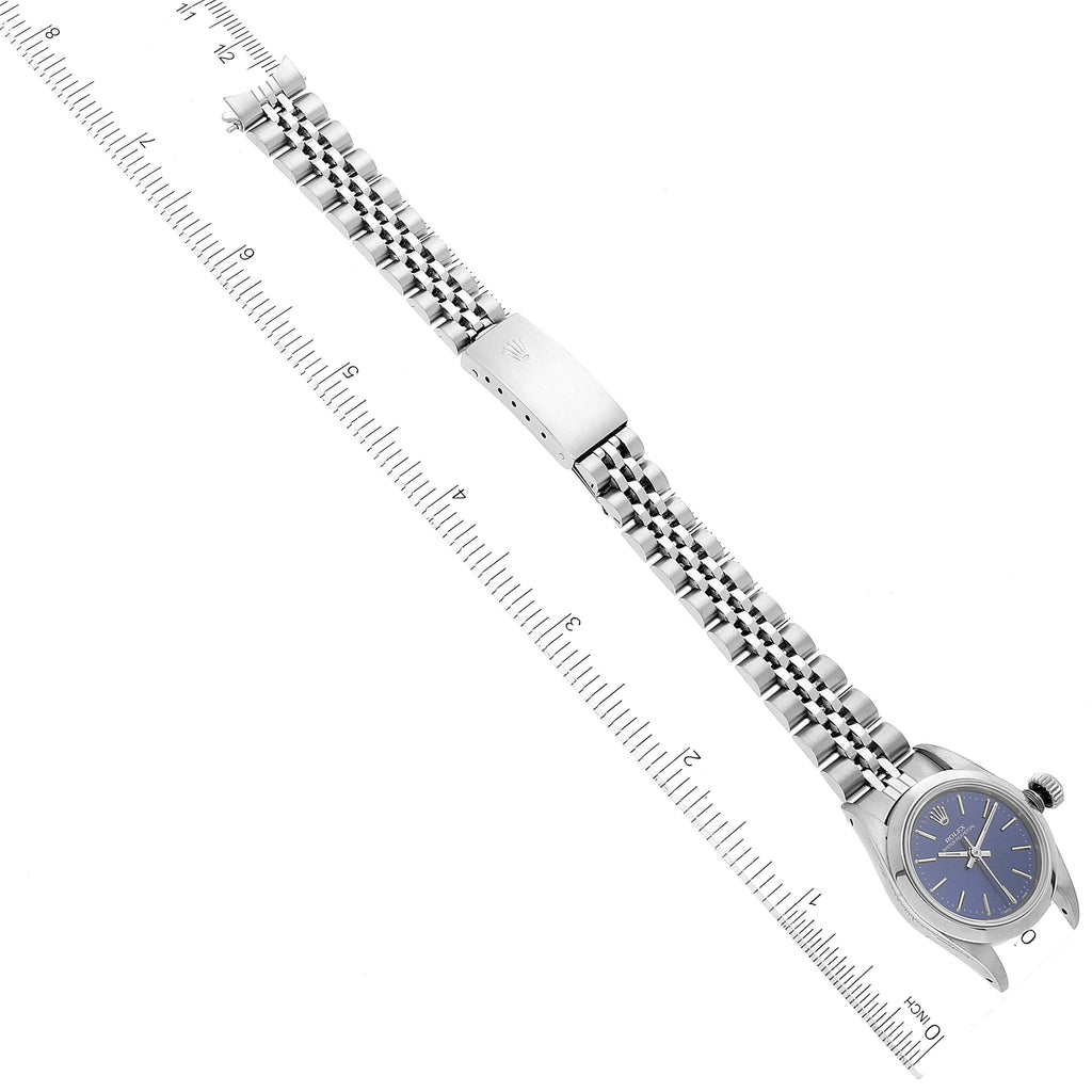 Rolex Oyster Perpetual Nondate Ladies Blue Dial Steel Watch 67180 Box Papers