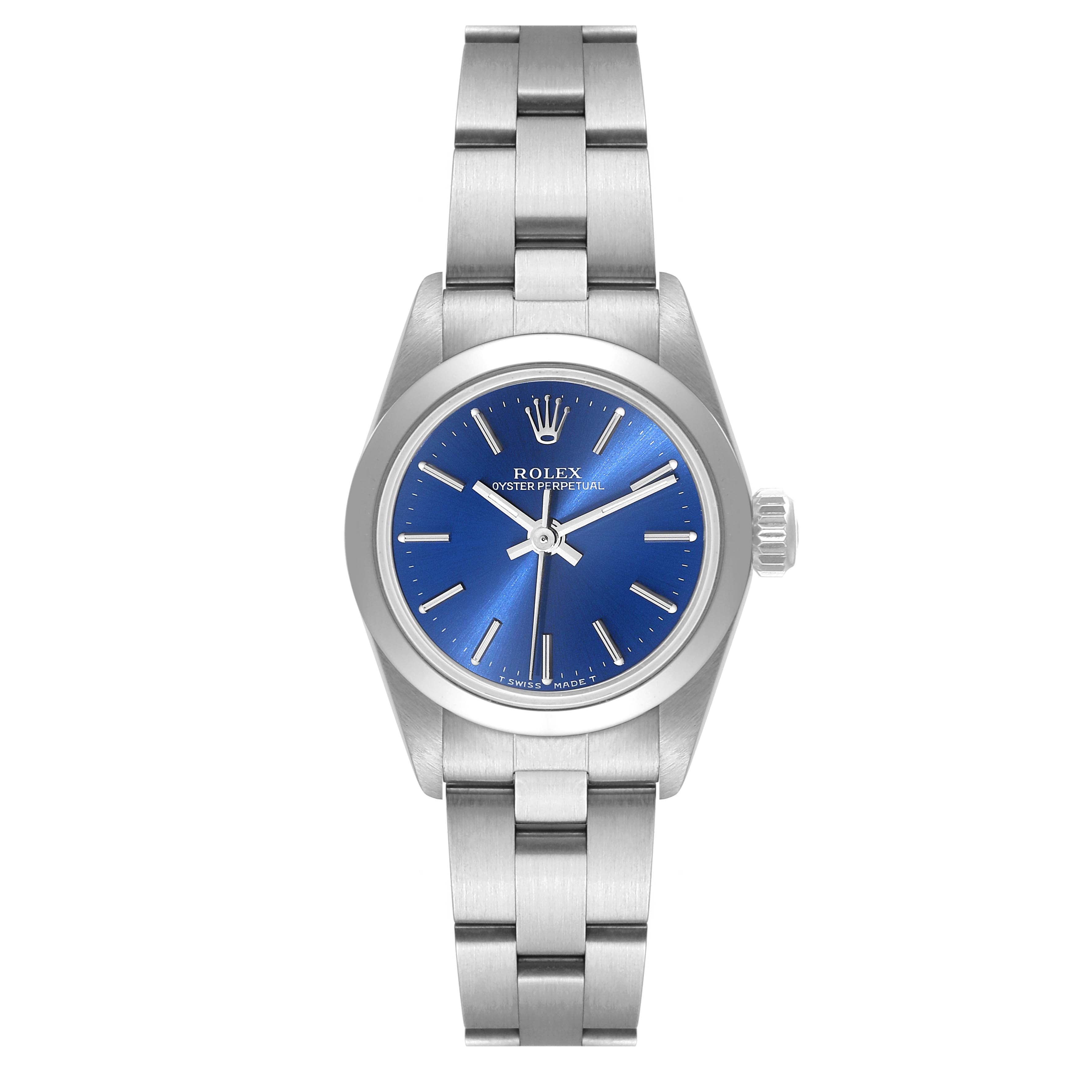 Rolex Oyster Perpetual Nondate Ladies Blue Dial Steel Watch 67180 Papers