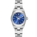 Rolex Oyster Perpetual Nondate Ladies Blue Dial Steel Watch 67180 Papers