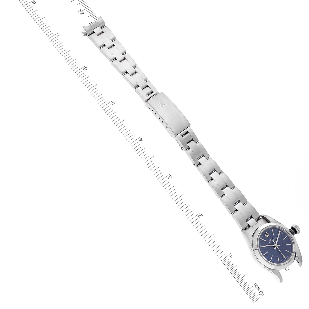 Rolex Oyster Perpetual Nondate Ladies Blue Dial Steel Watch 67180 Papers