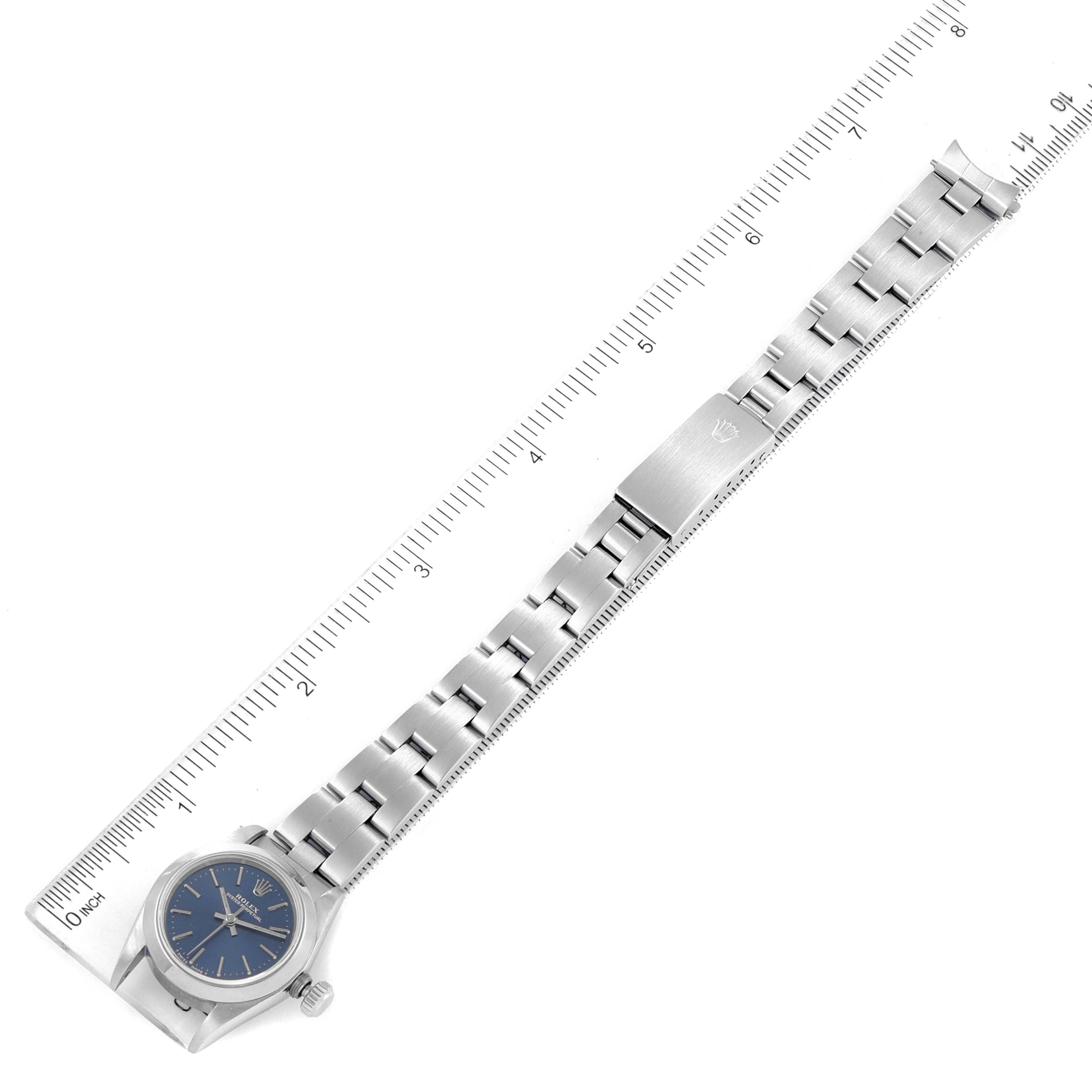 Rolex Oyster Perpetual Nondate Ladies Steel Blue Dial Watch 67180