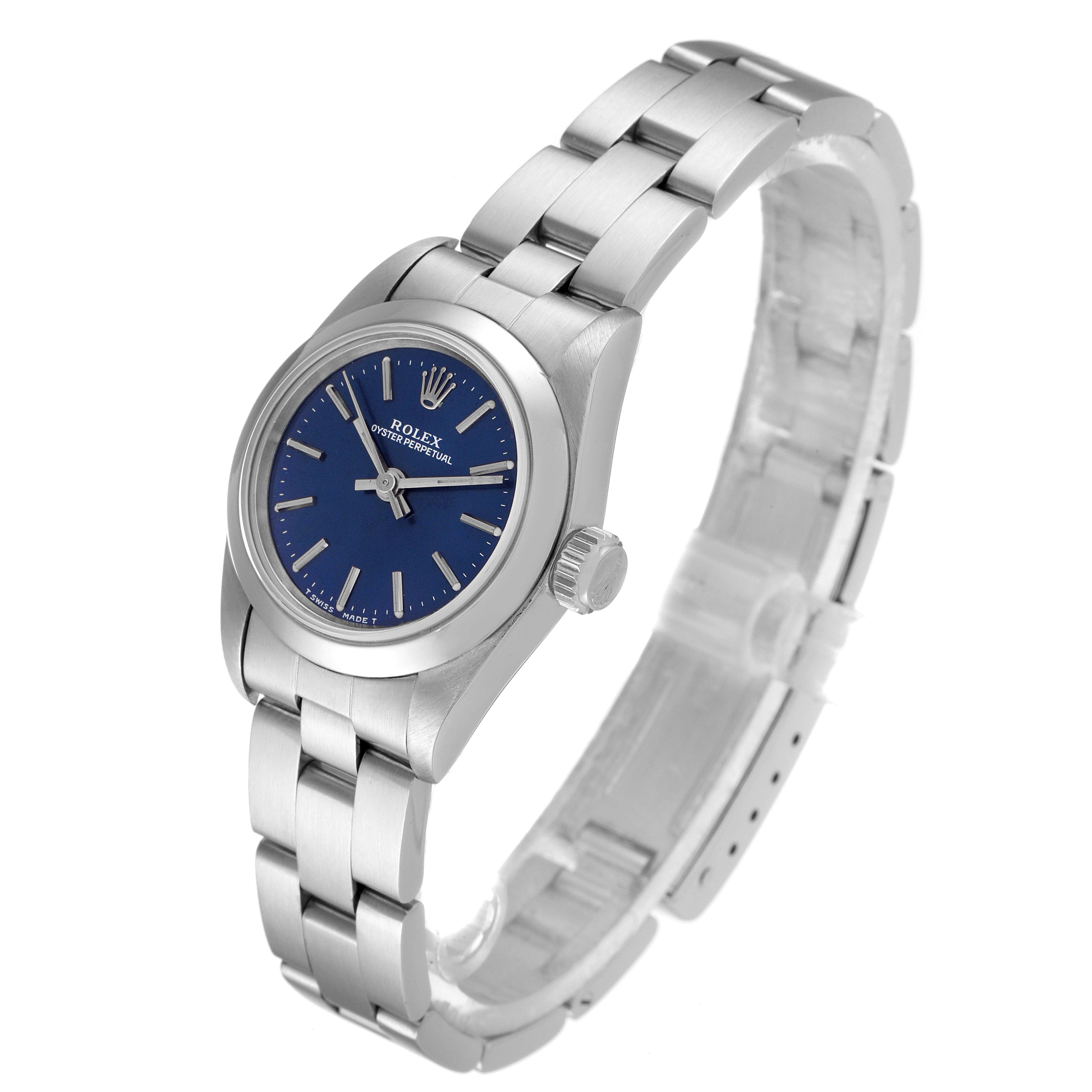 Rolex Oyster Perpetual Nondate Ladies Steel Blue Dial Watch 67180