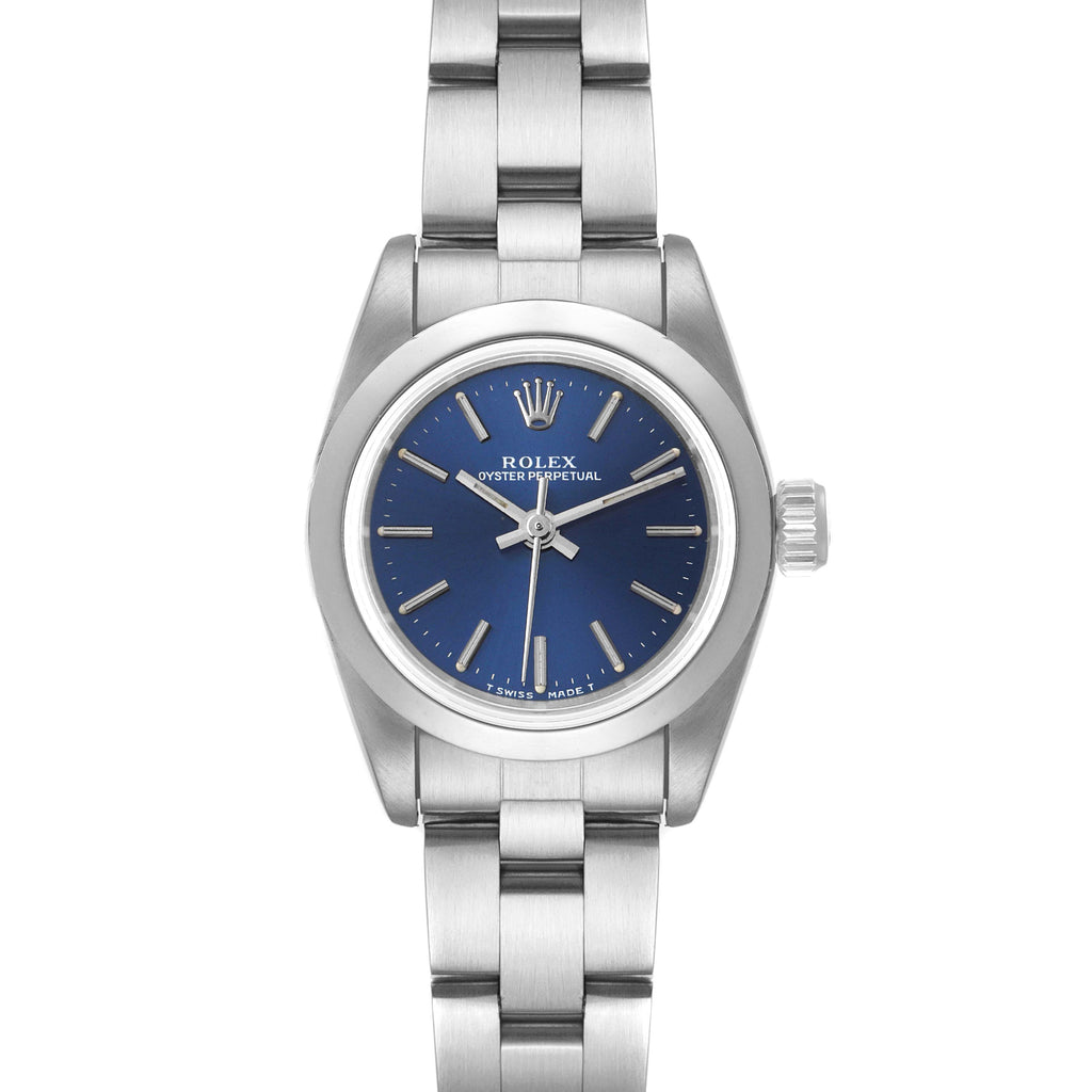 Rolex Oyster Perpetual Nondate Ladies Steel Blue Dial Watch 67180