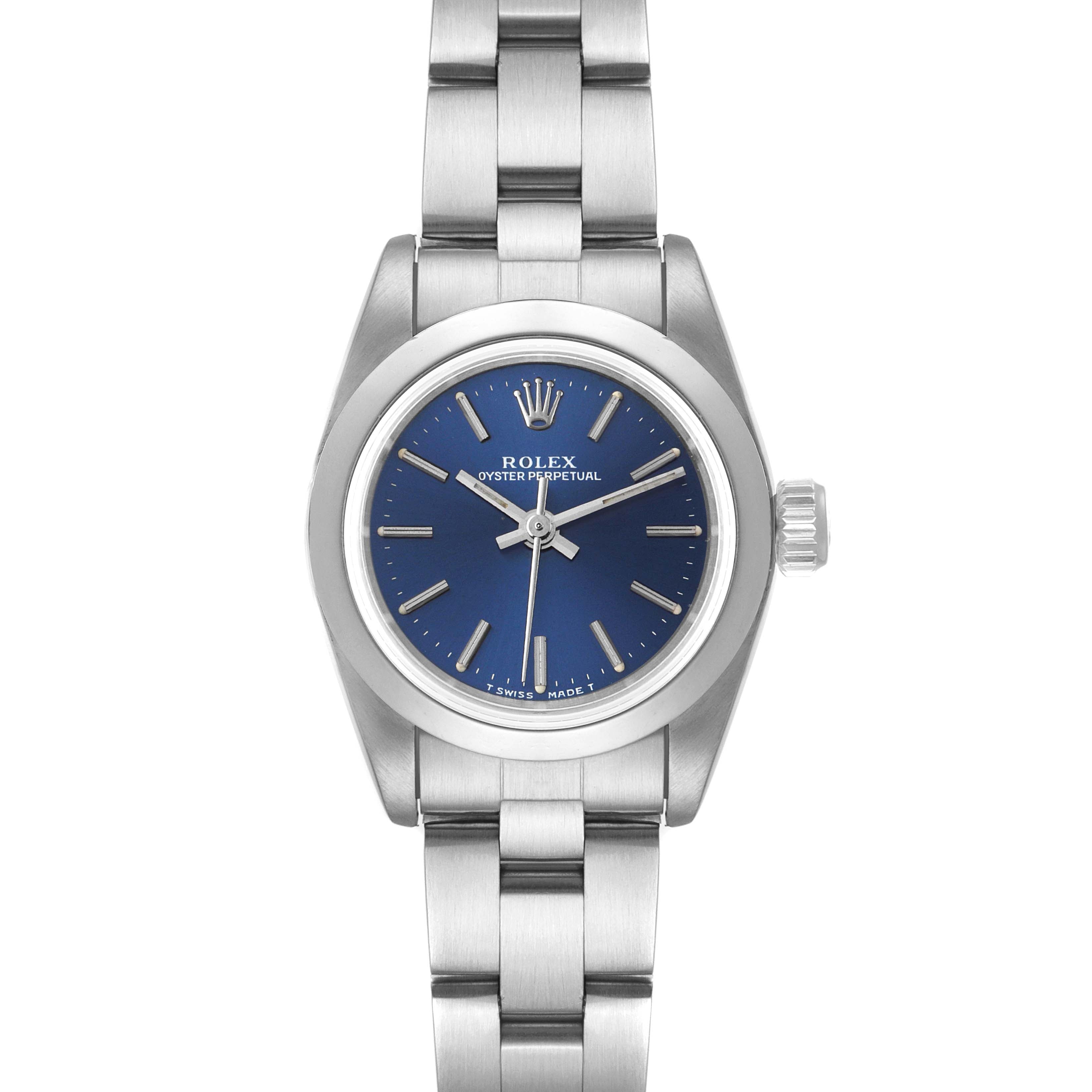 Rolex Oyster Perpetual Nondate Ladies Steel Blue Dial Watch 67180