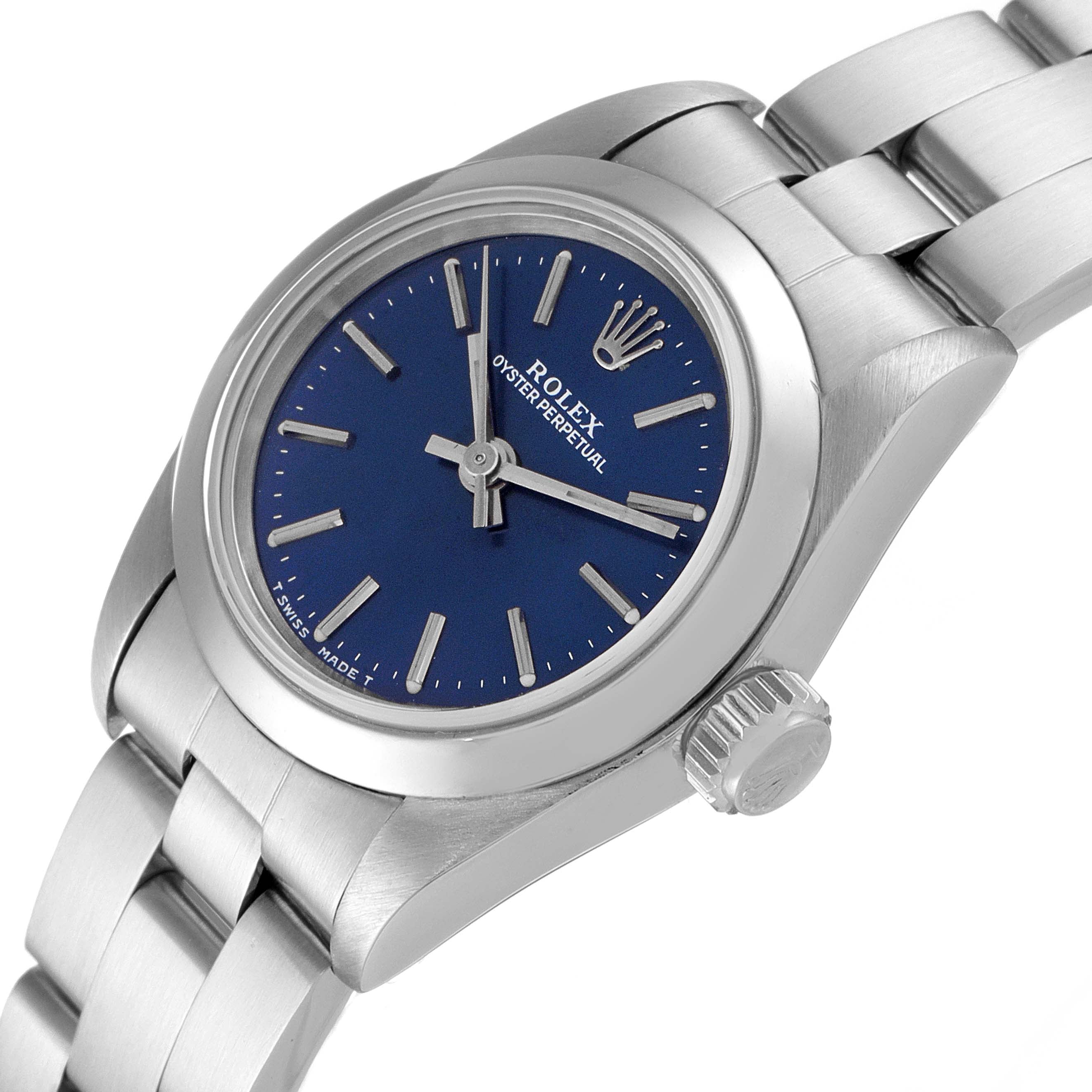 Rolex Oyster Perpetual Nondate Ladies Steel Blue Dial Watch 67180