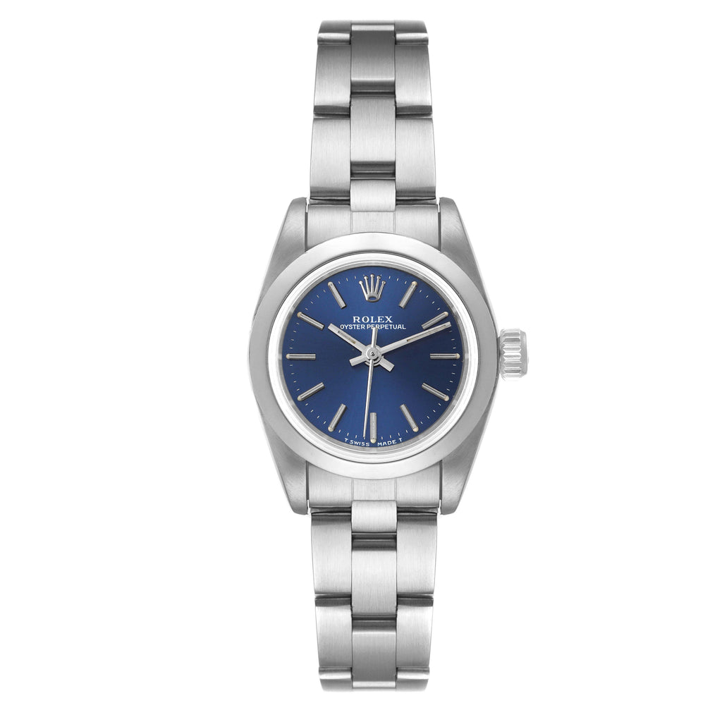 Rolex Oyster Perpetual Nondate Ladies Steel Blue Dial Watch 67180