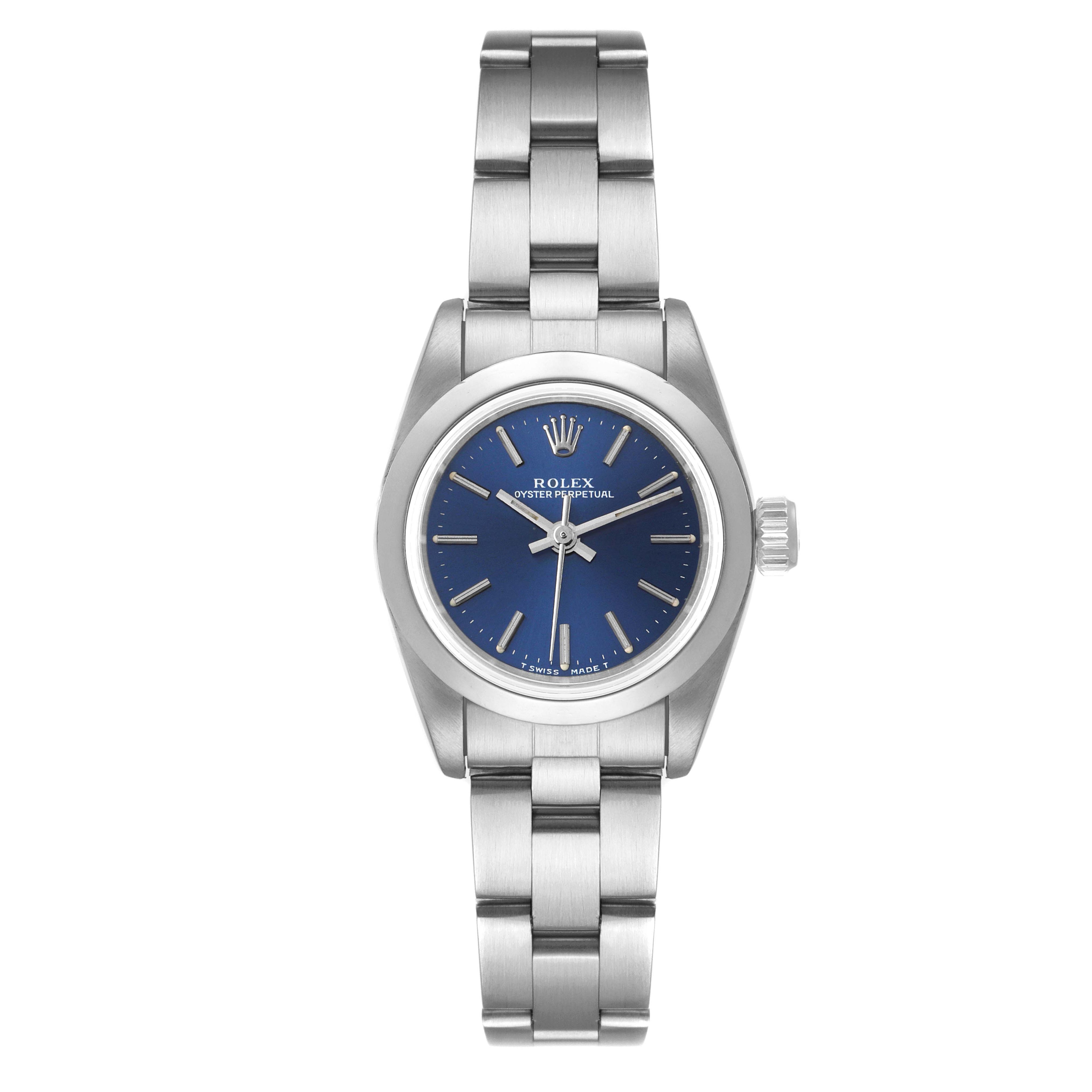 Rolex Oyster Perpetual Nondate Ladies Steel Blue Dial Watch 67180
