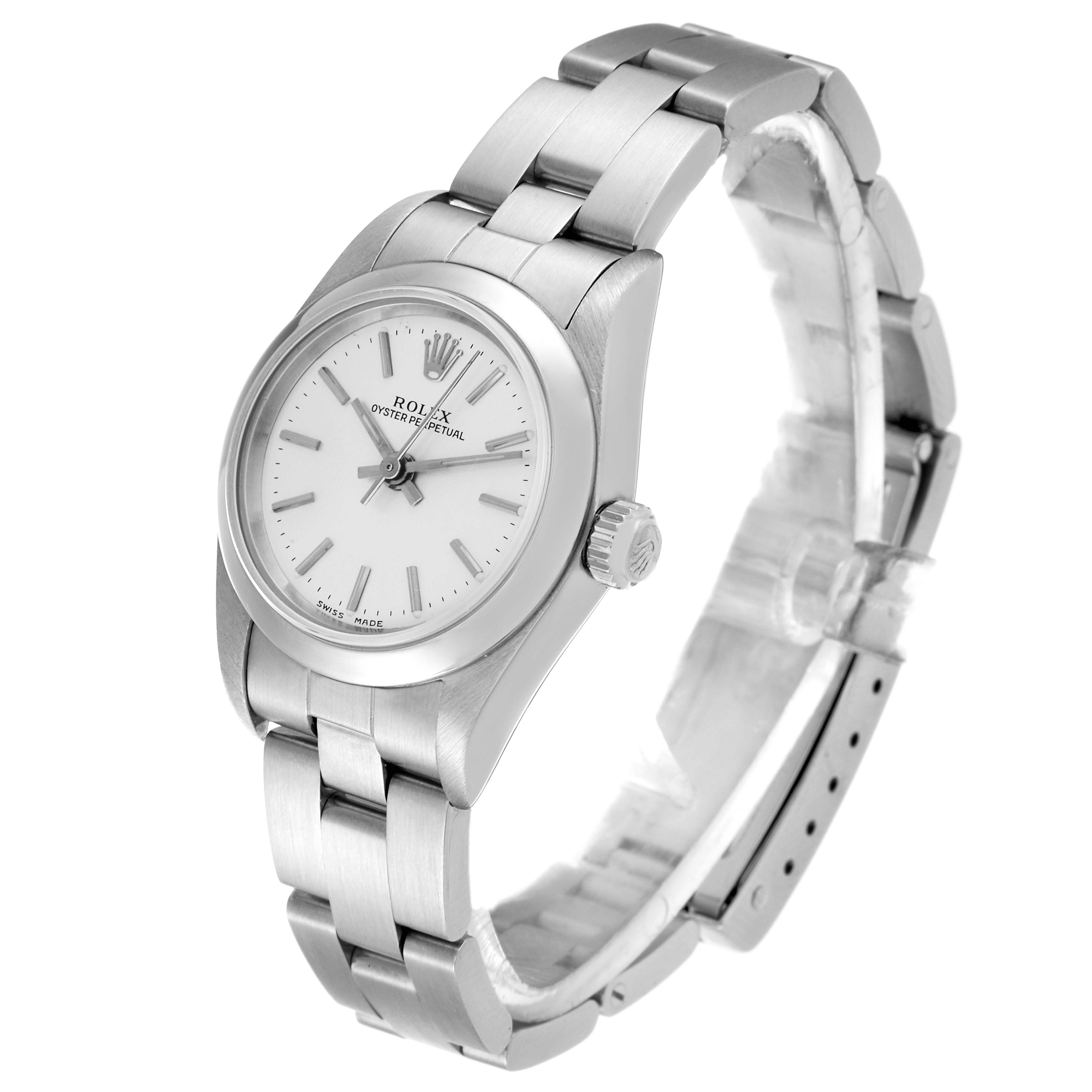 Rolex Oyster Perpetual Nondate Silver Dial Ladies Watch 76080 Box Papers