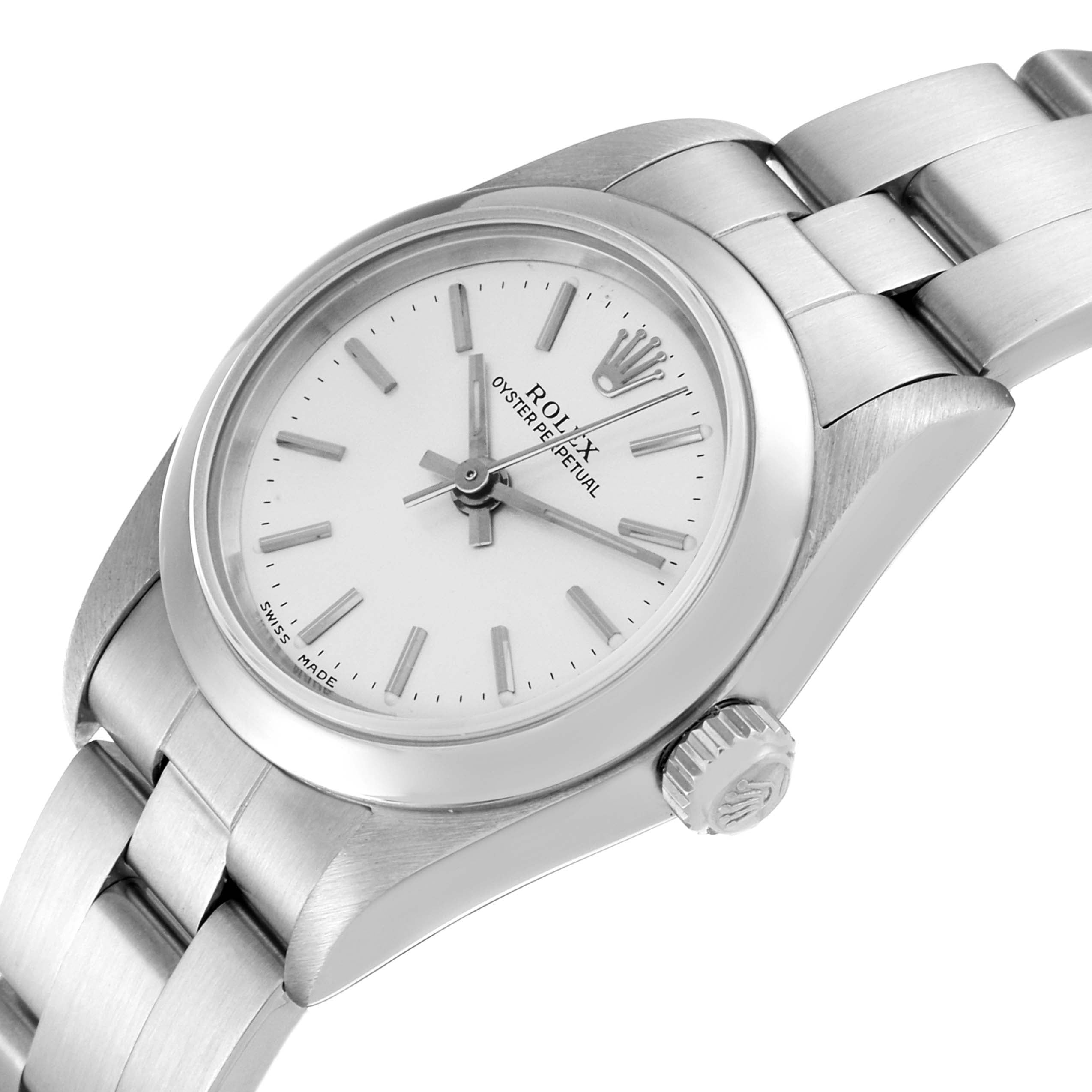 Rolex Oyster Perpetual Nondate Silver Dial Ladies Watch 76080 Box Papers