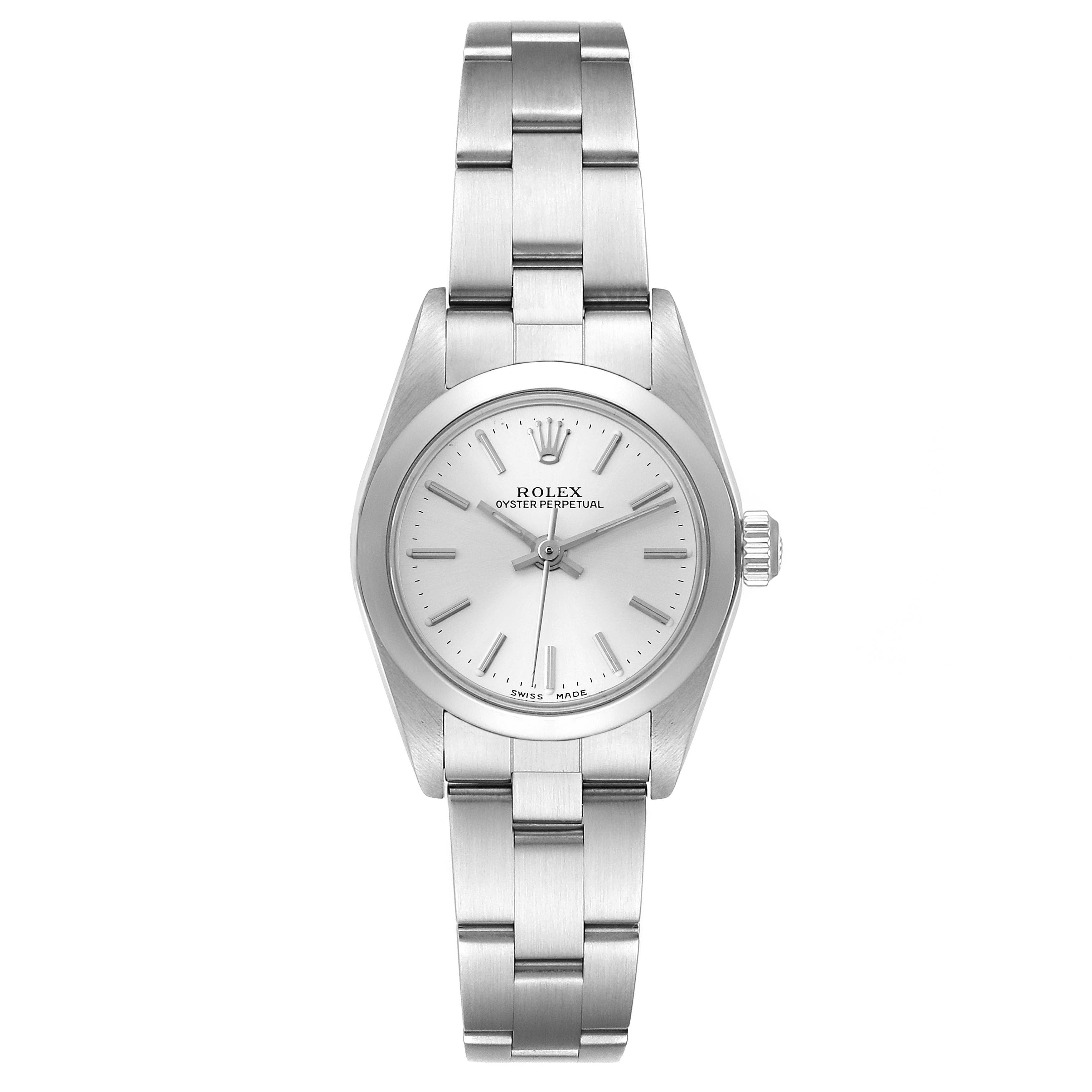 Rolex Oyster Perpetual Nondate Silver Dial Ladies Watch 76080 Box Papers