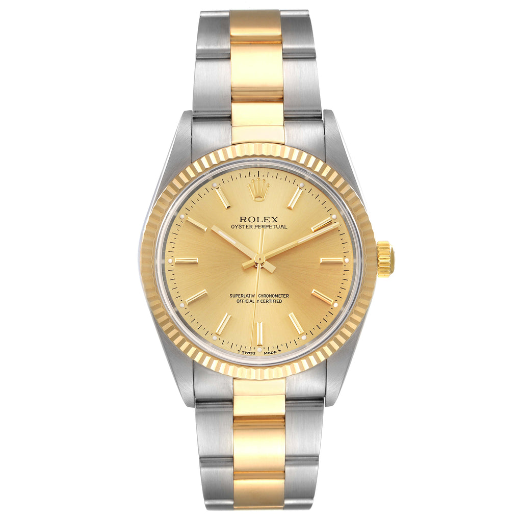 Rolex Oyster Perpetual NonDate Steel 18k Yellow Gold Mens Watch 14233