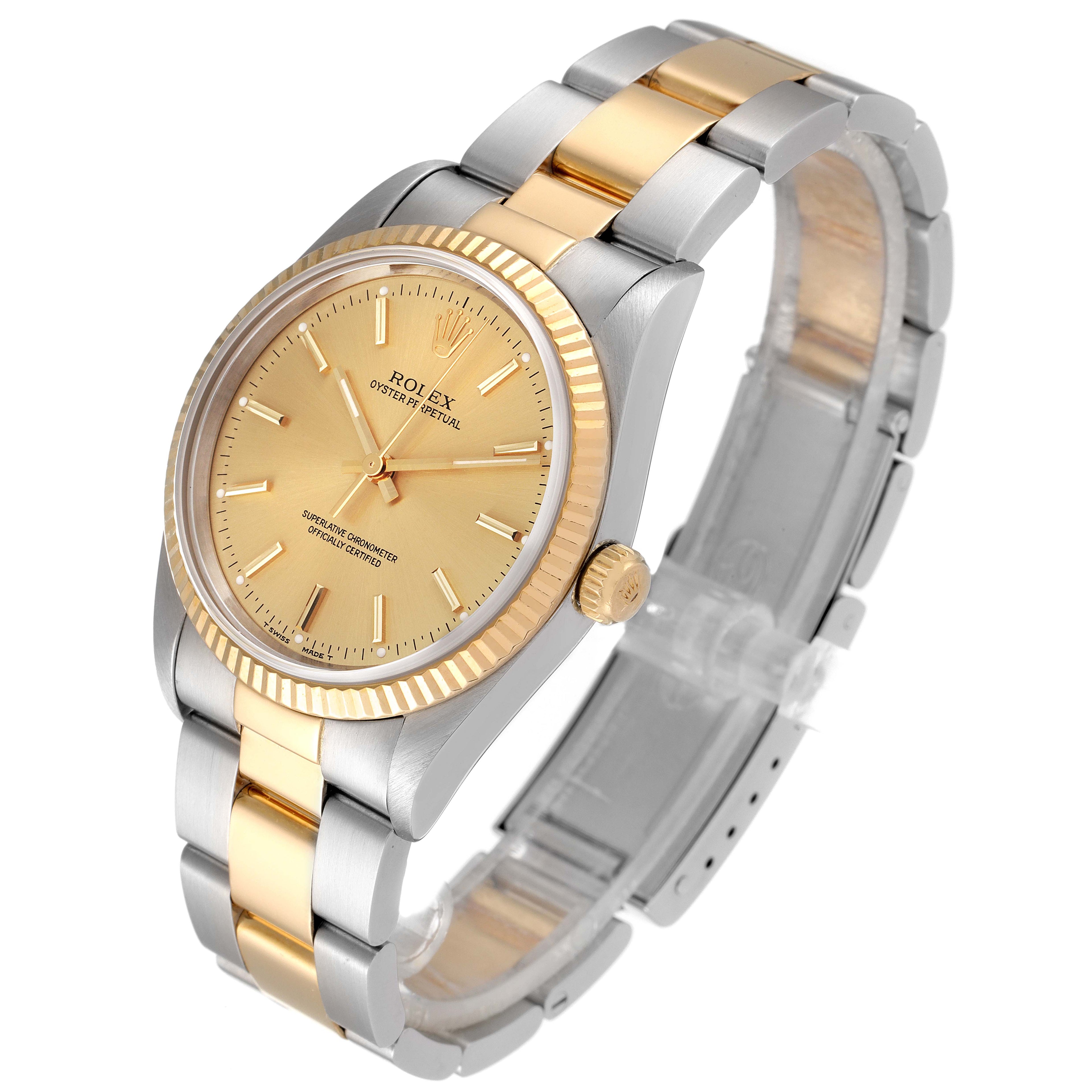 Rolex Oyster Perpetual NonDate Steel 18k Yellow Gold Mens Watch 14233