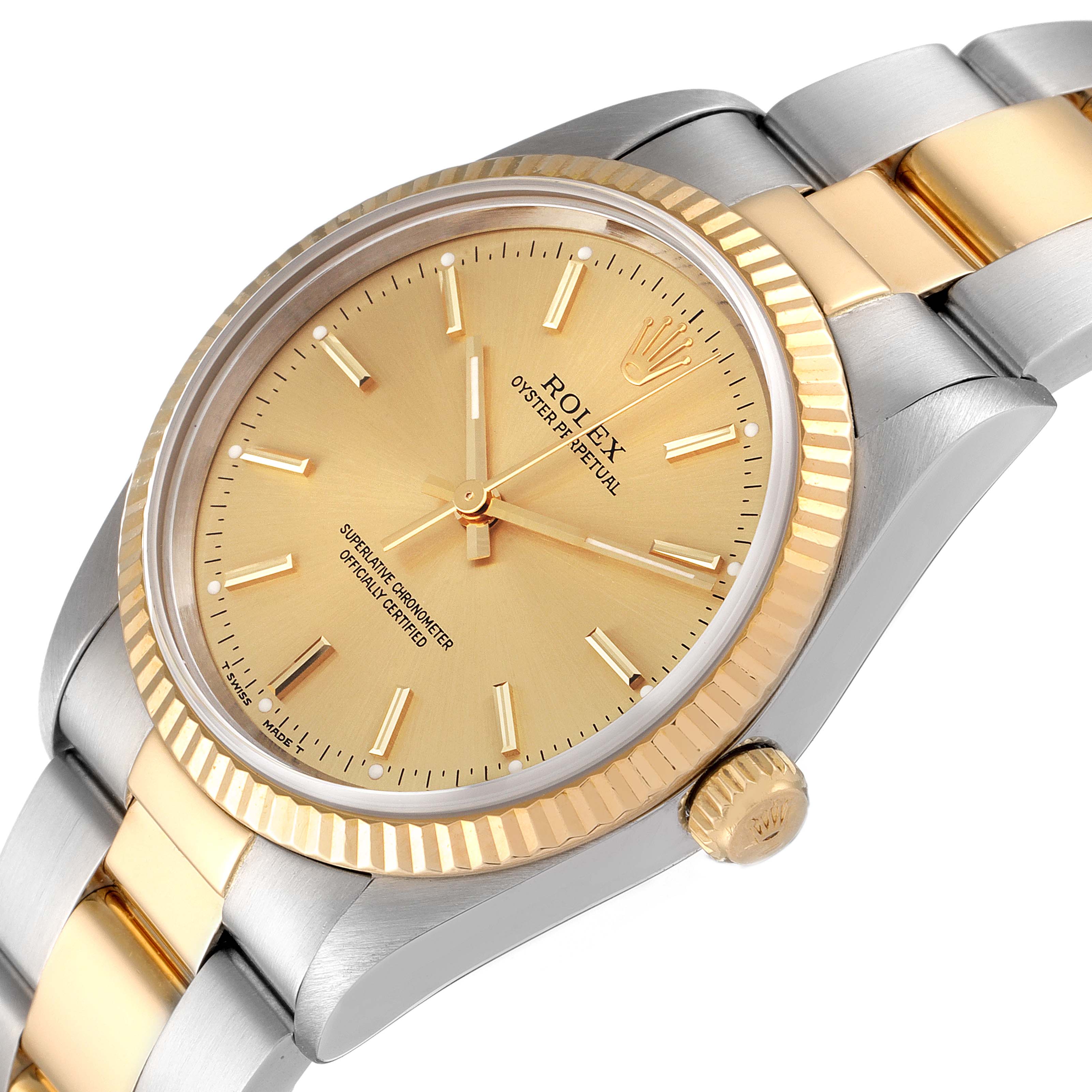 Rolex Oyster Perpetual NonDate Steel 18k Yellow Gold Mens Watch 14233