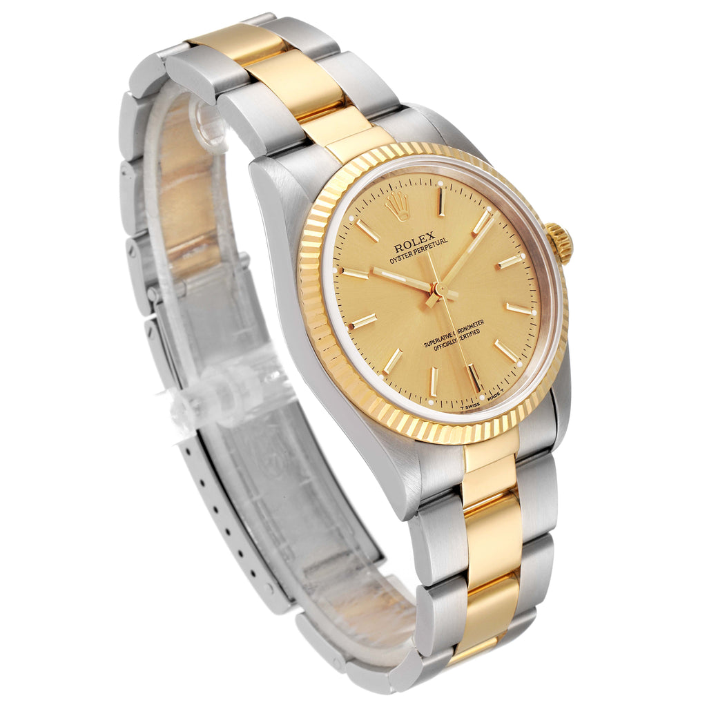 Rolex Oyster Perpetual NonDate Steel 18k Yellow Gold Mens Watch 14233