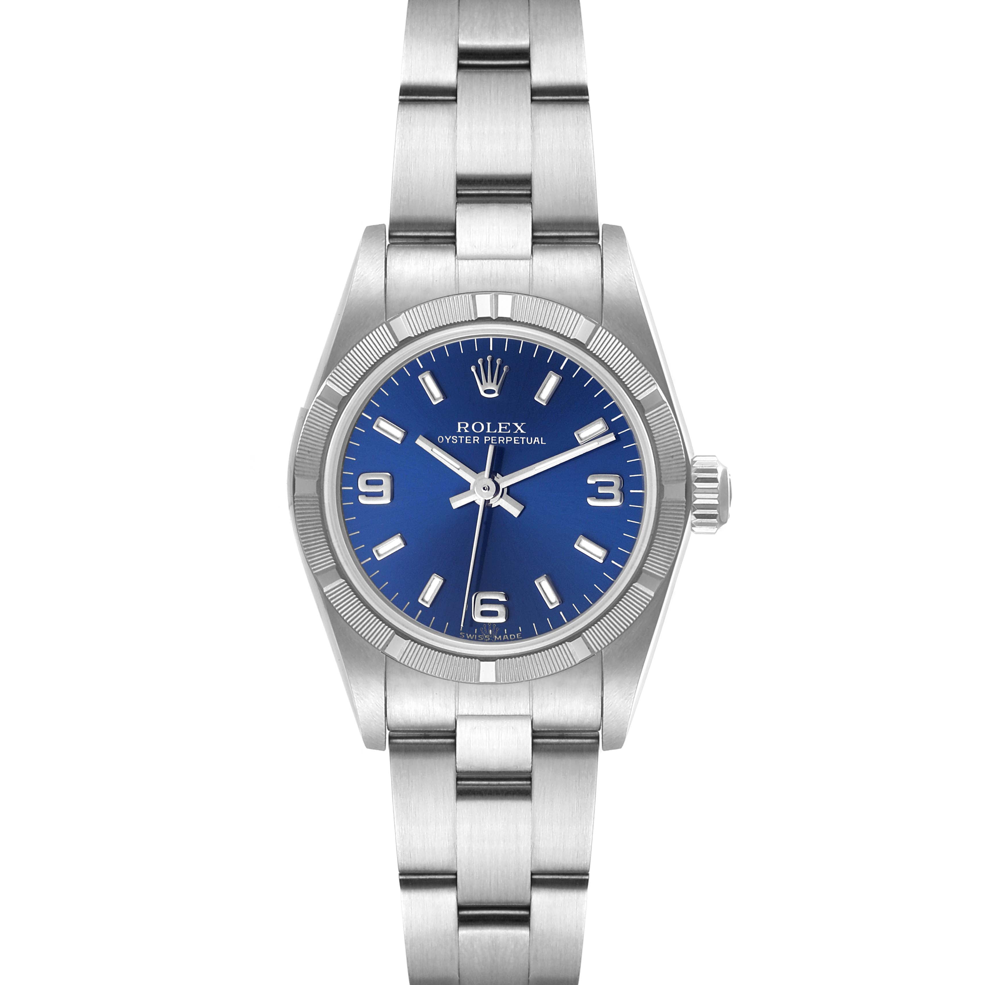 Rolex Oyster Perpetual NonDate Steel Blue Dial Ladies Watch 76030 Papers