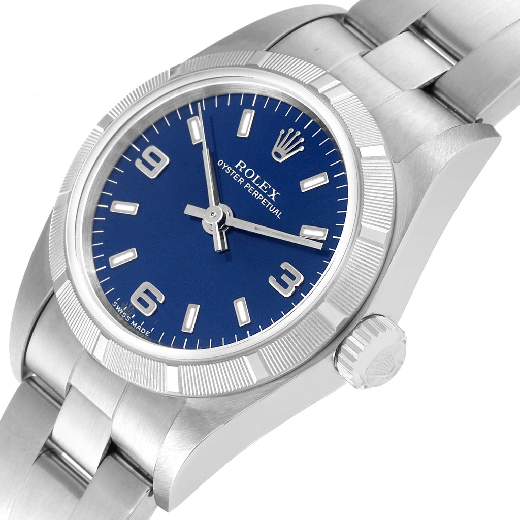Rolex Oyster Perpetual NonDate Steel Blue Dial Ladies Watch 76030 Papers