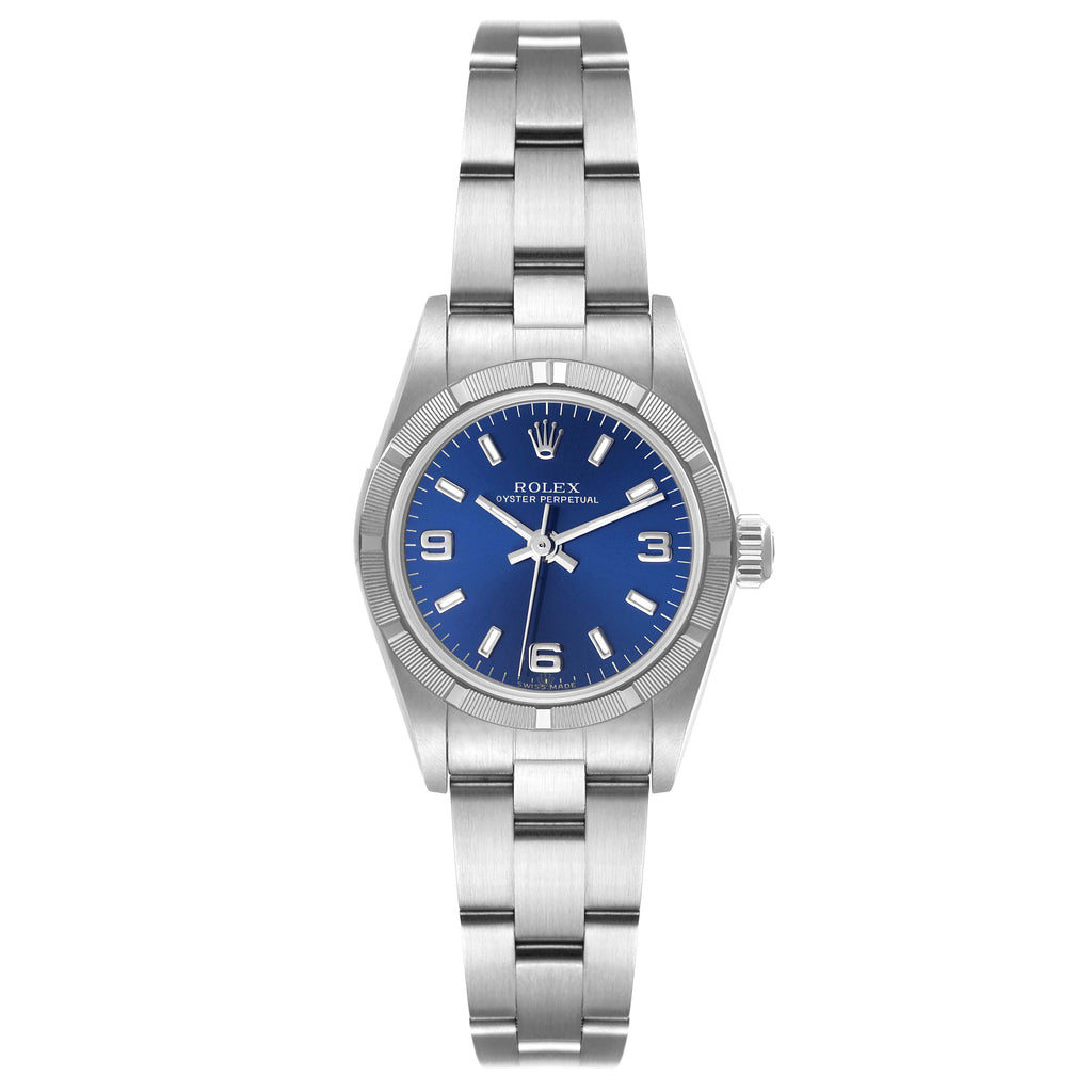 Rolex Oyster Perpetual NonDate Steel Blue Dial Ladies Watch 76030 Papers