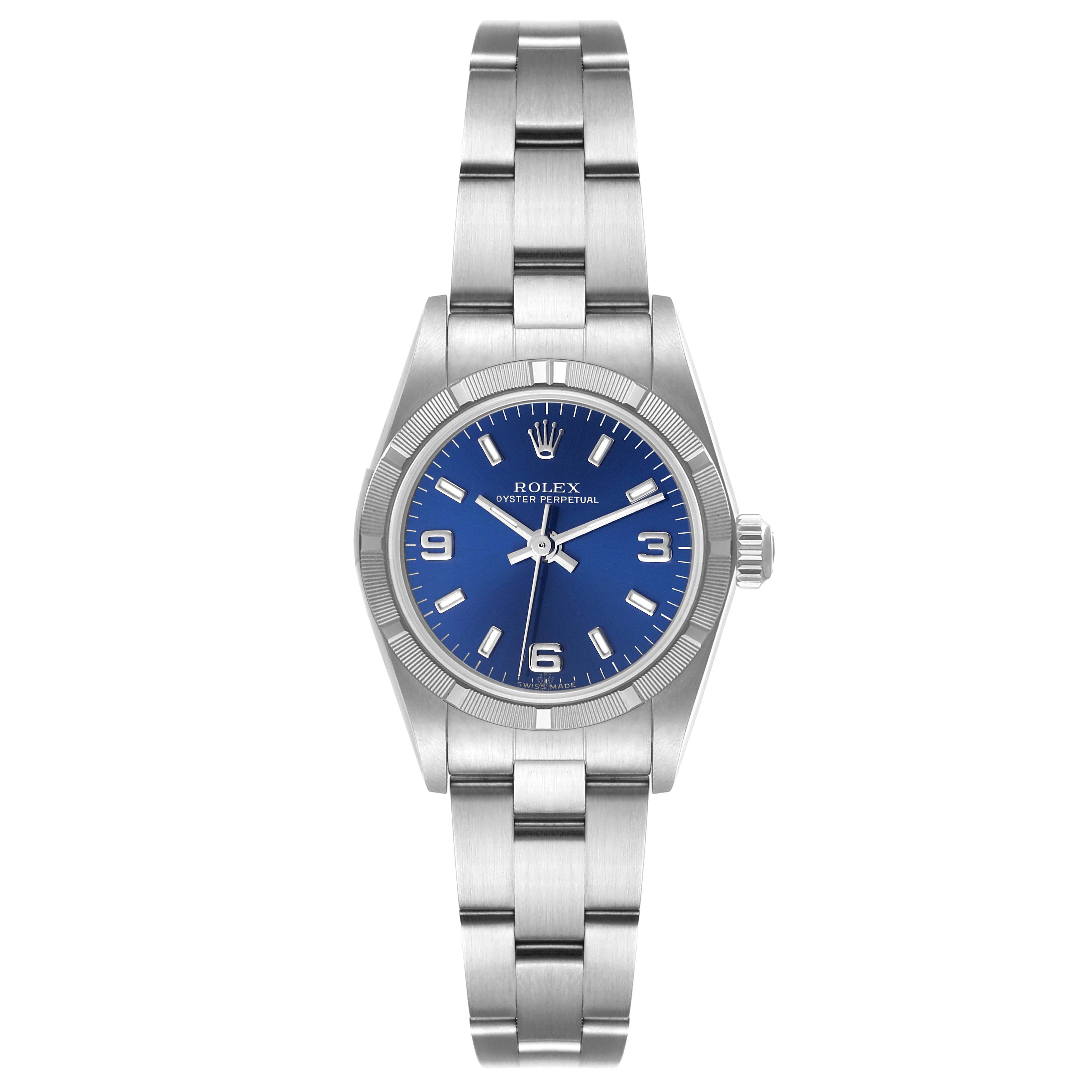 Rolex Oyster Perpetual NonDate Steel Blue Dial Ladies Watch 76030 Papers