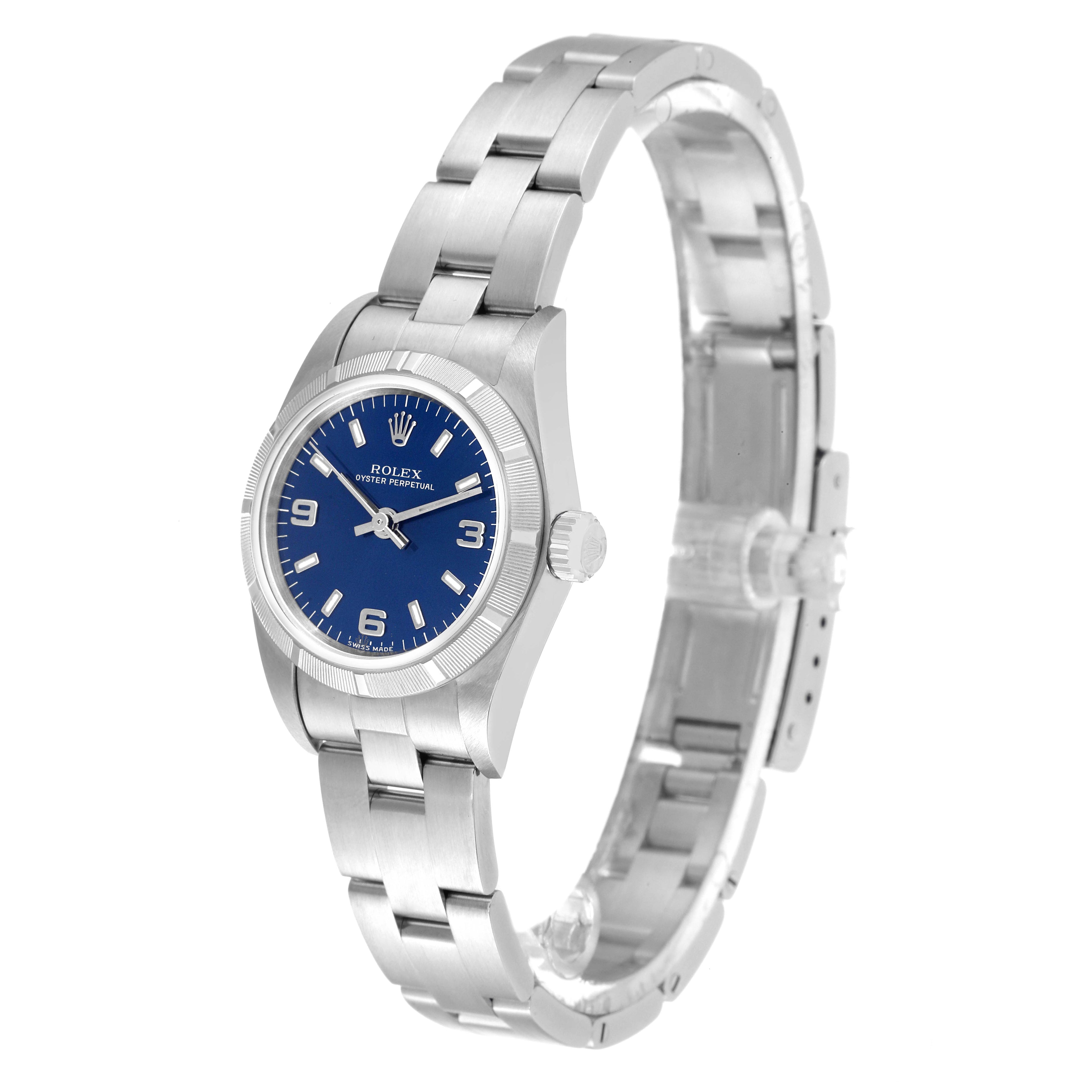 Rolex Oyster Perpetual NonDate Steel Blue Dial Ladies Watch 76030 Papers