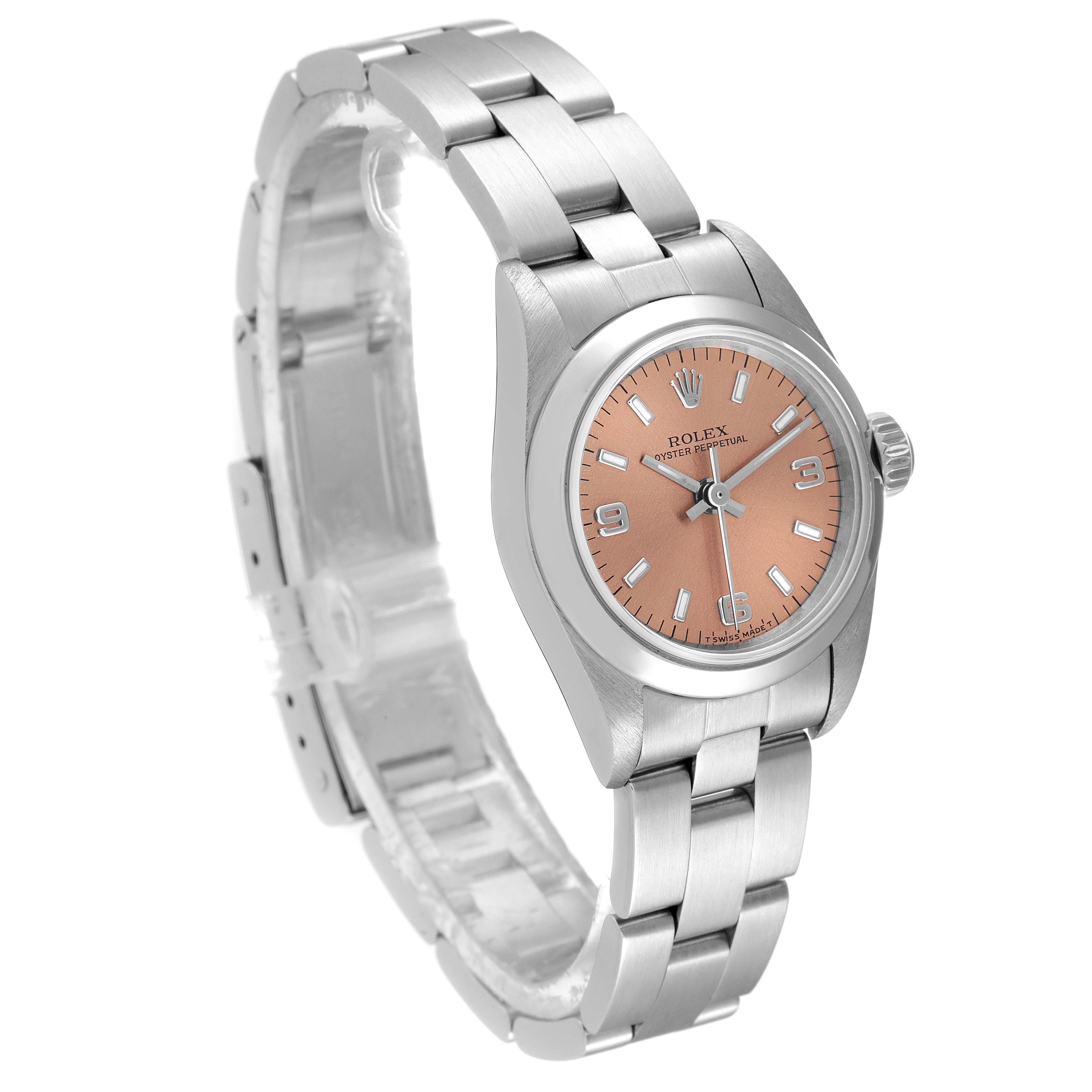 Rolex Oyster Perpetual Nondate Steel Salmon Dial Ladies Watch 67180 Papers