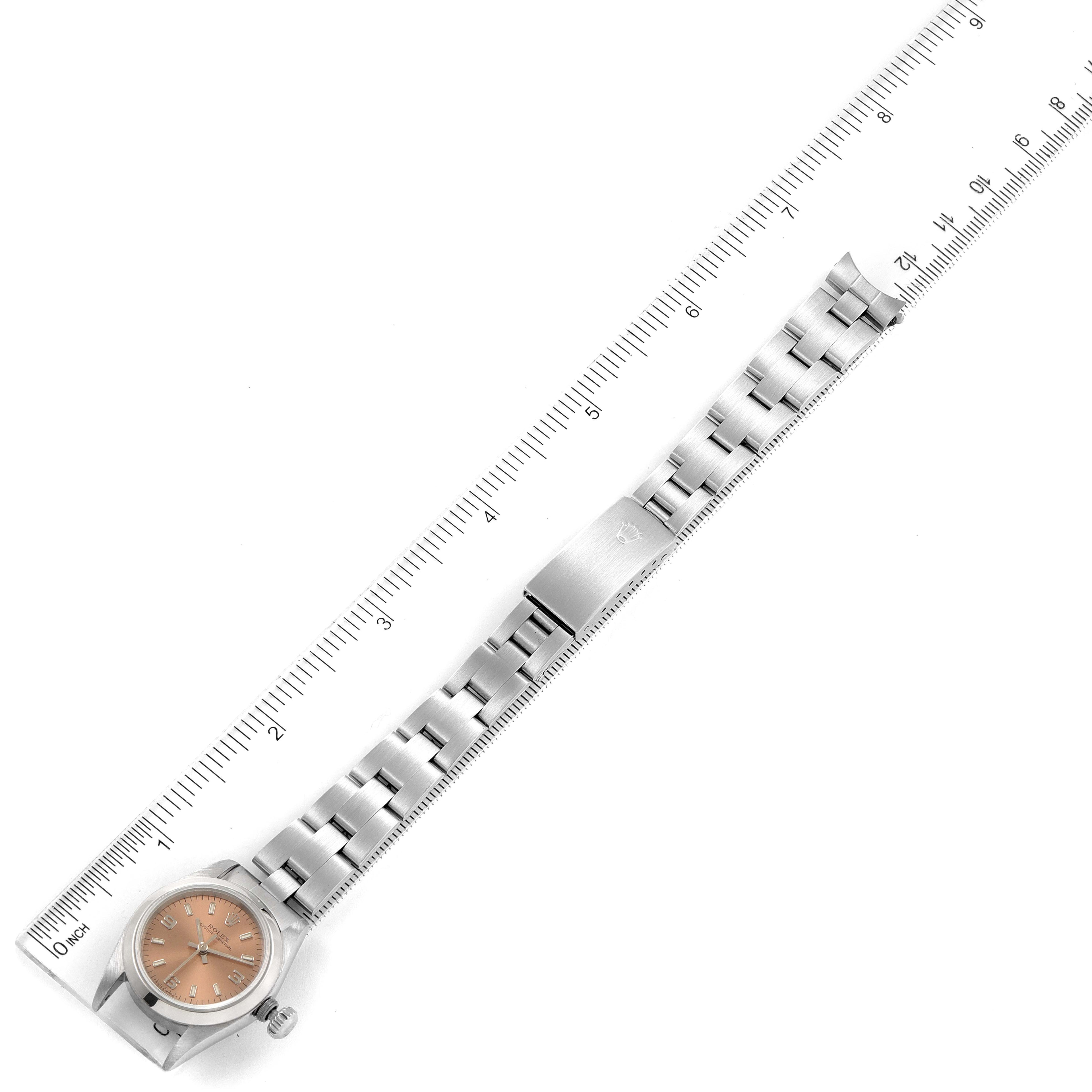 Rolex Oyster Perpetual Nondate Steel Salmon Dial Ladies Watch 67180 Papers
