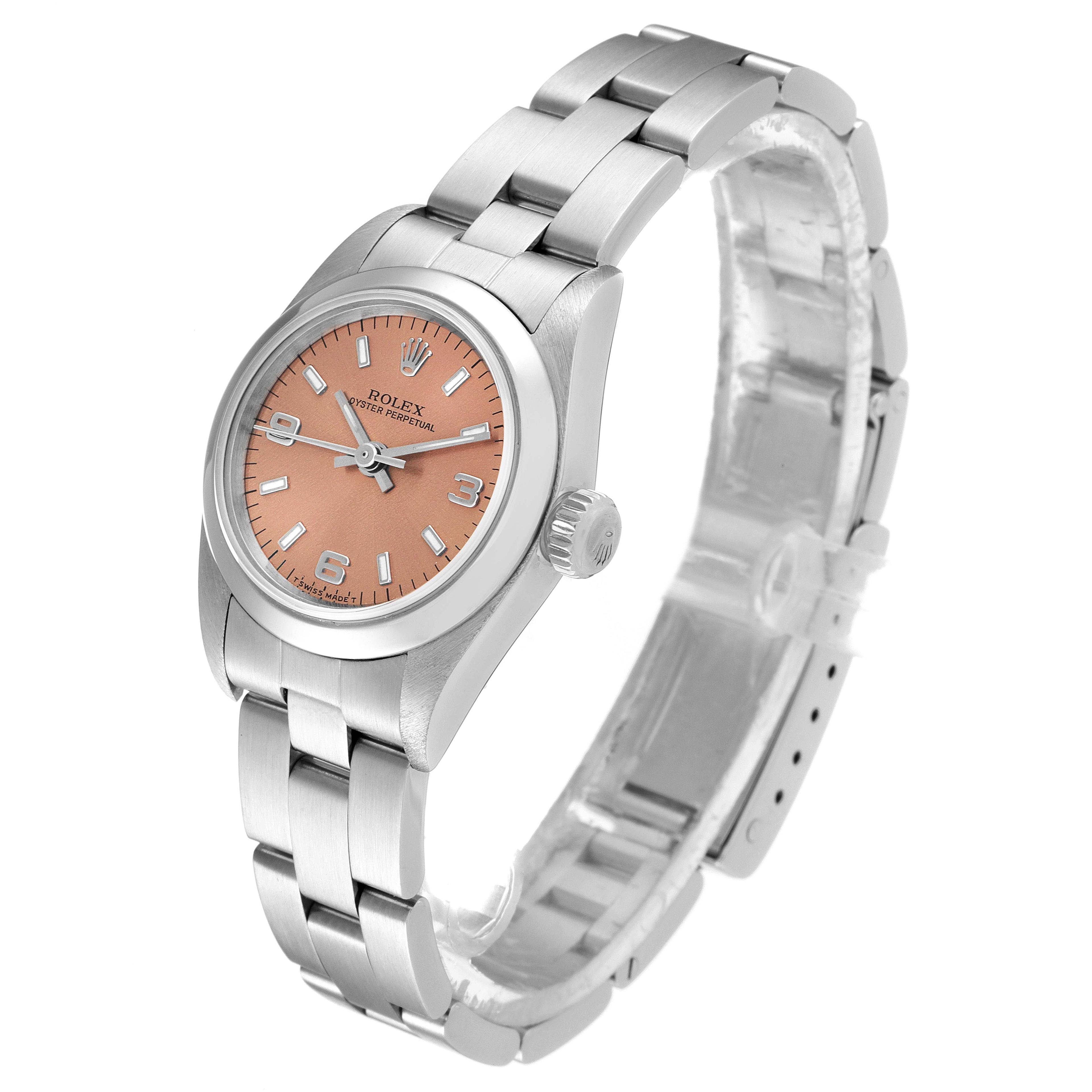 Rolex Oyster Perpetual Nondate Steel Salmon Dial Ladies Watch 67180 Papers