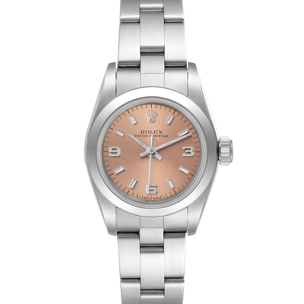 Rolex Oyster Perpetual Nondate Steel Salmon Dial Ladies Watch 67180 Papers