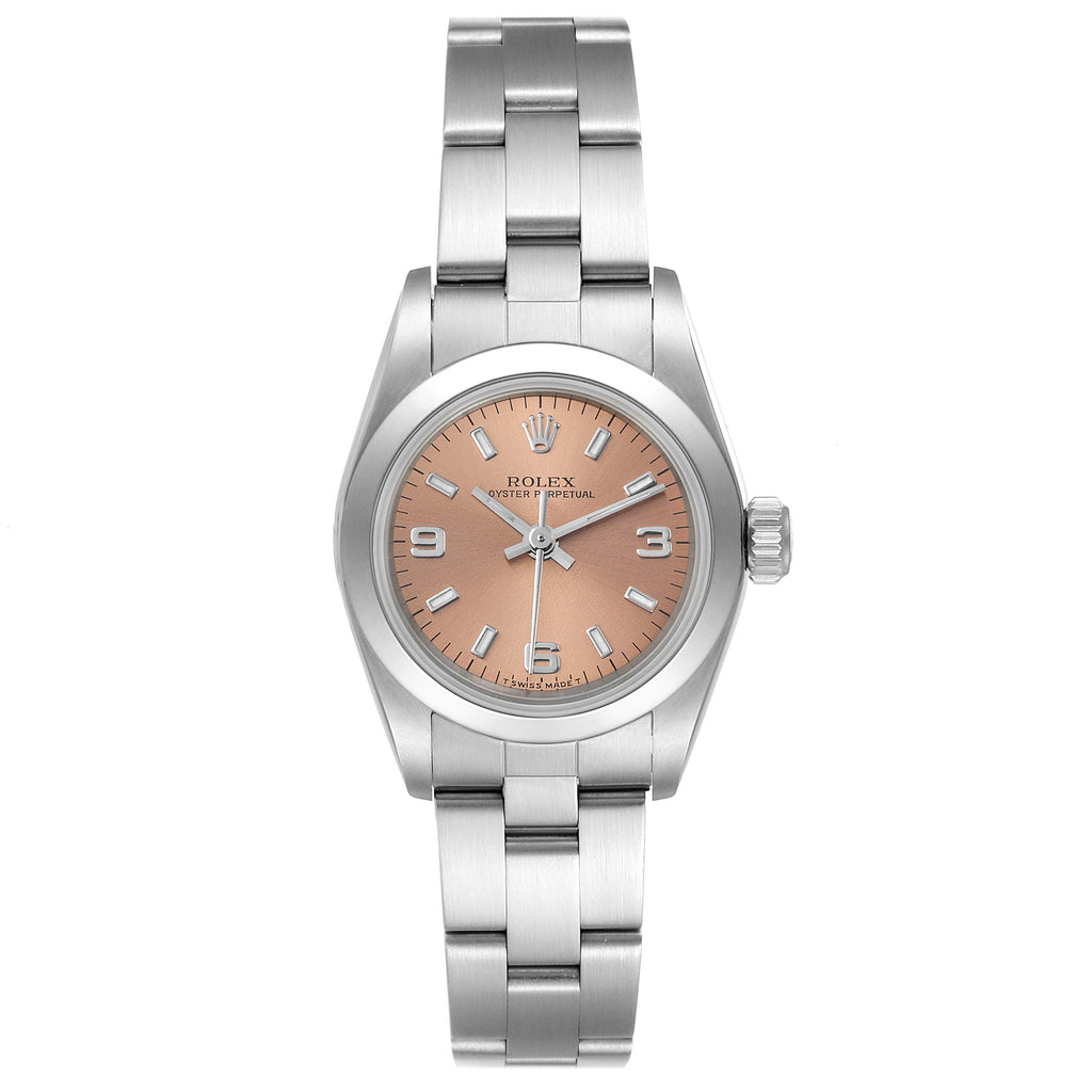 Rolex Oyster Perpetual Nondate Steel Salmon Dial Ladies Watch 67180 Papers