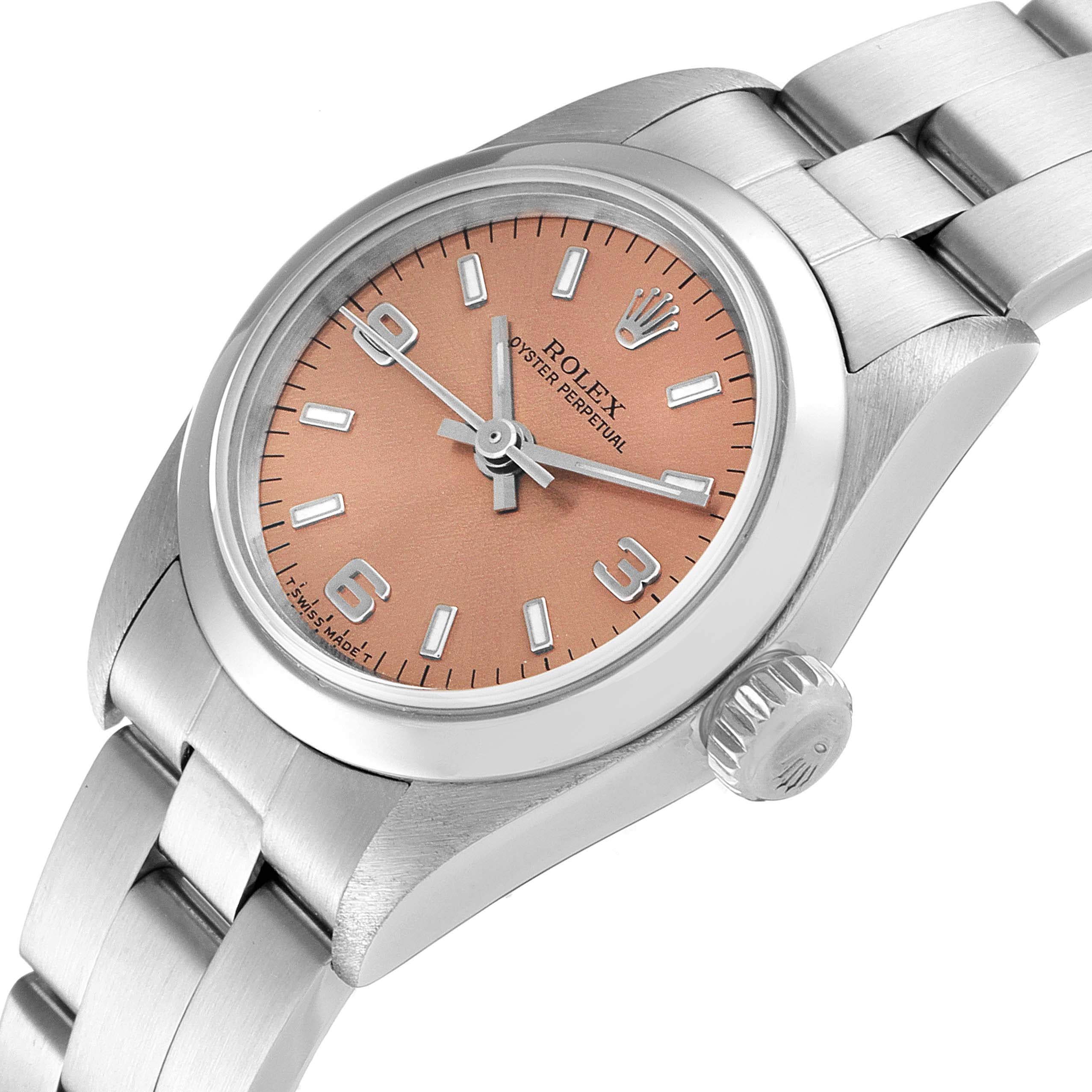 Rolex Oyster Perpetual Nondate Steel Salmon Dial Ladies Watch 67180 Papers