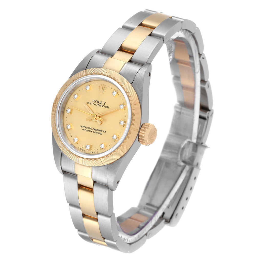Rolex Oyster Perpetual NonDate Steel Yellow Gold Diamond Ladies Watch 67243