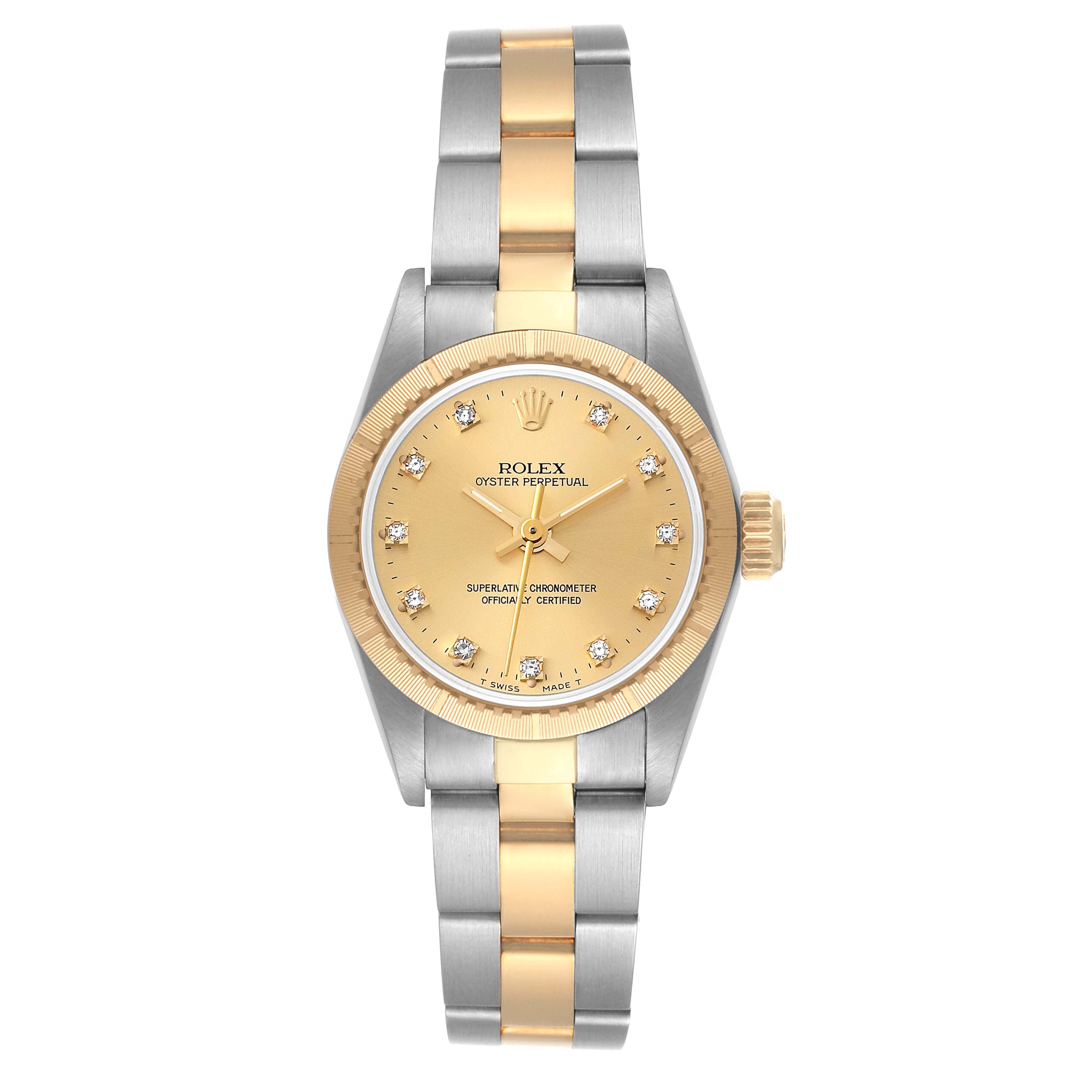 Rolex Oyster Perpetual NonDate Steel Yellow Gold Diamond Ladies Watch 67243