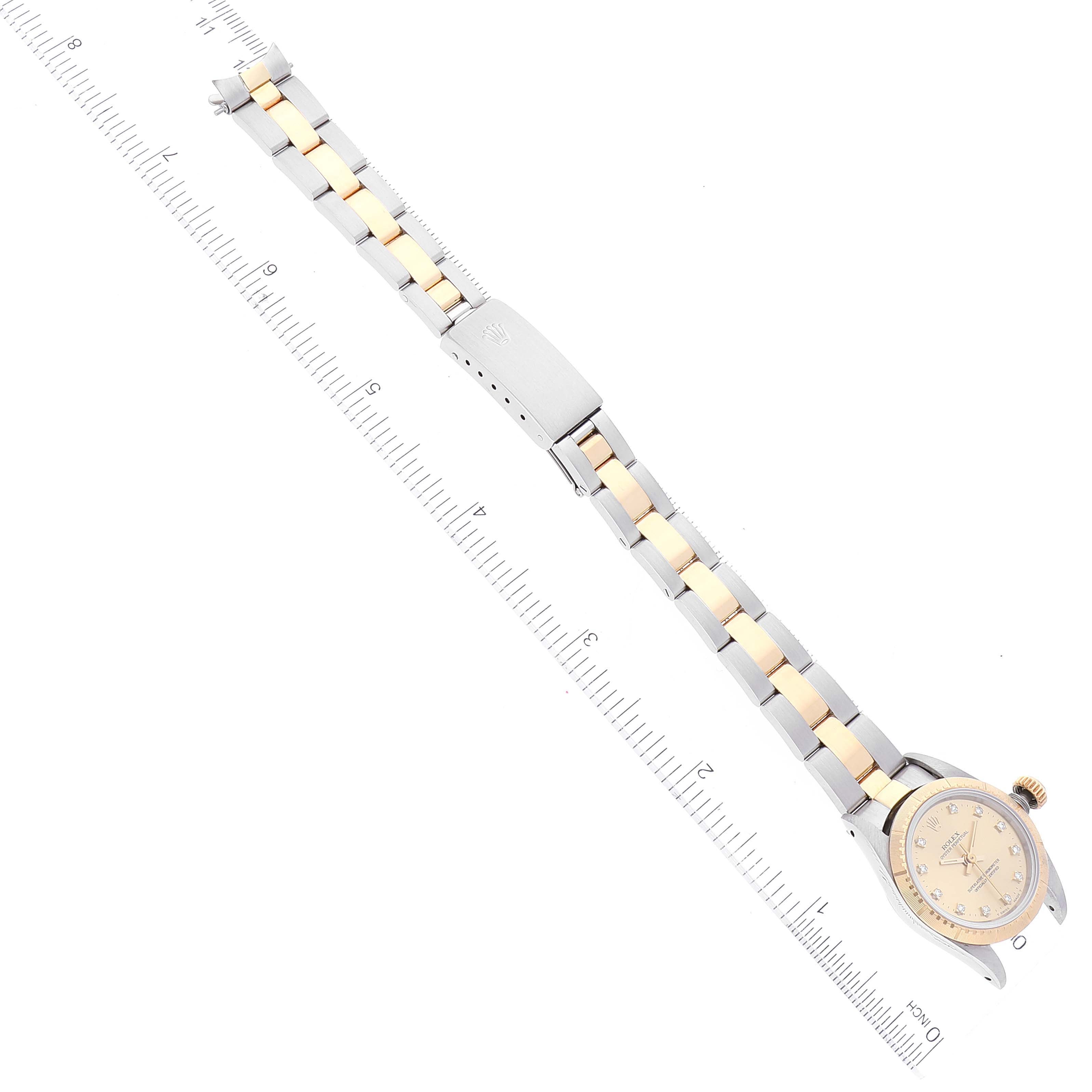 Rolex Oyster Perpetual NonDate Steel Yellow Gold Diamond Ladies Watch 67243