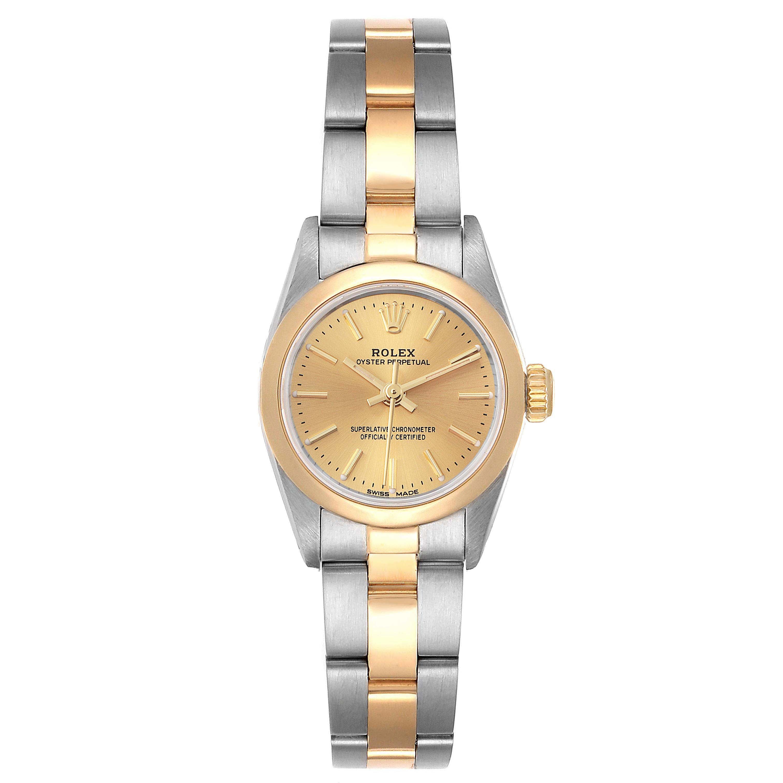 Rolex Oyster Perpetual Steel Yellow Gold Ladies Watch 67183 Box Papers
