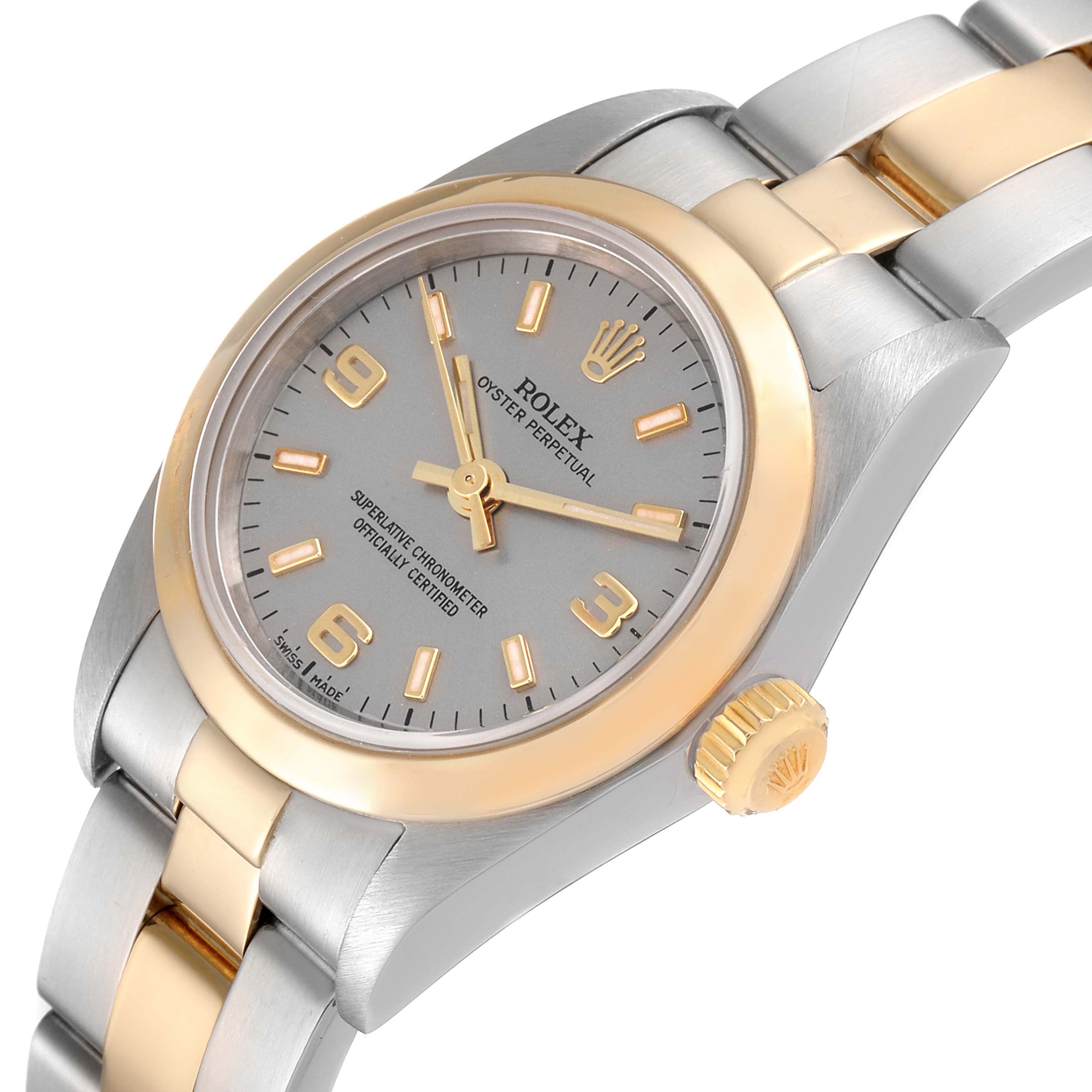 Rolex Oyster Perpetual Nondate Steel Yellow Gold Ladies Watch 76183 Box Papers