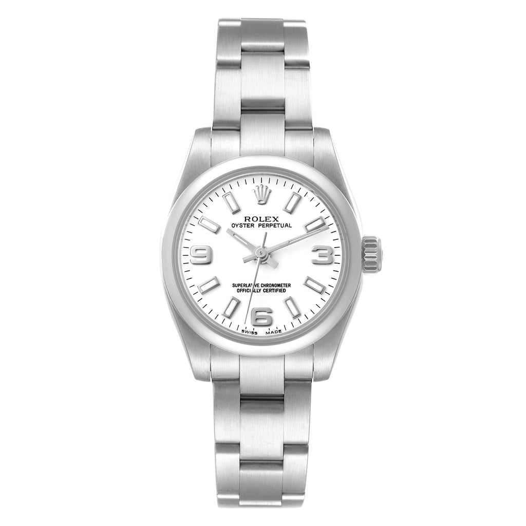 Rolex Oyster Perpetual Nondate White Dial Ladies Watch 176200 Box Card