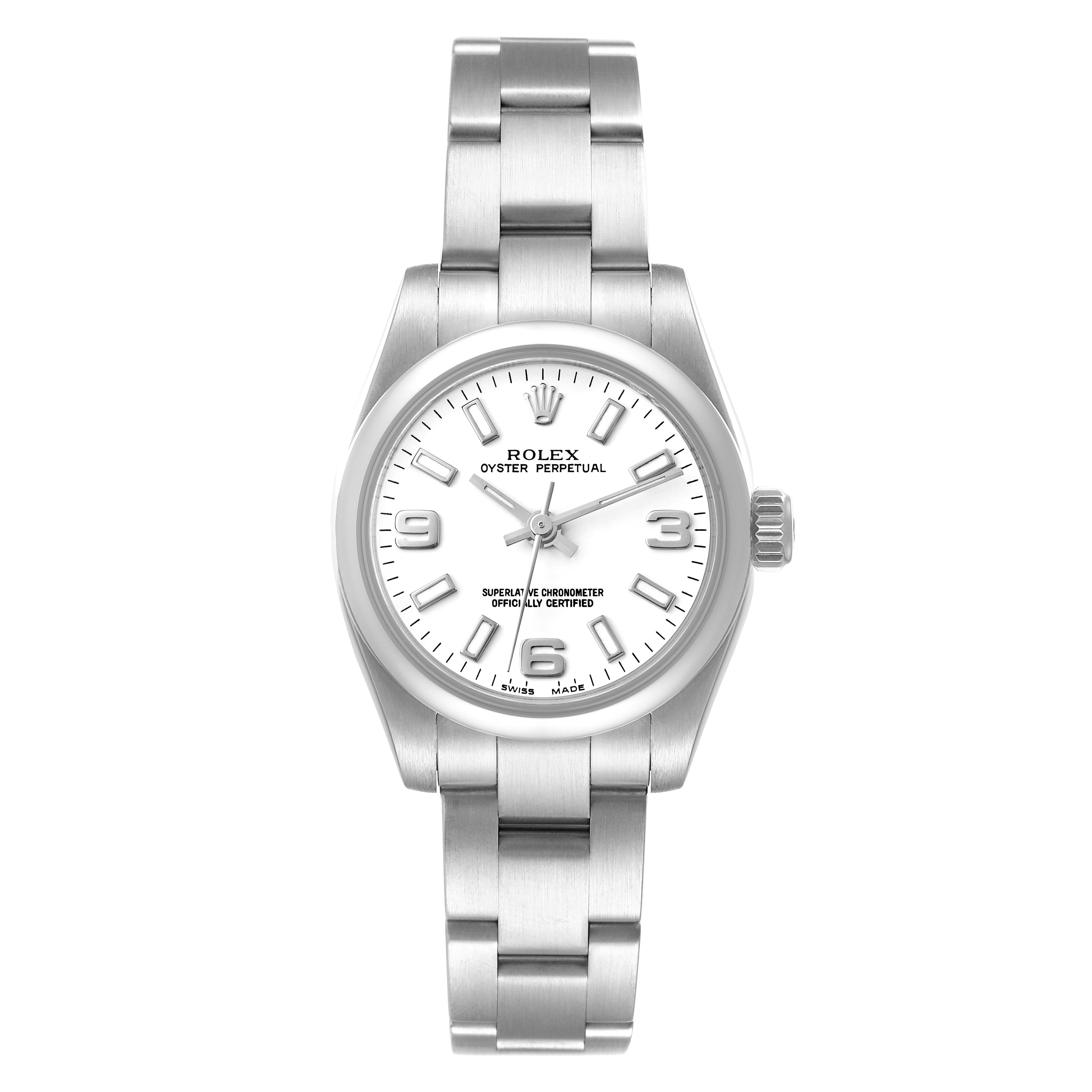 Rolex Oyster Perpetual Nondate White Dial Ladies Watch 176200 Box Card