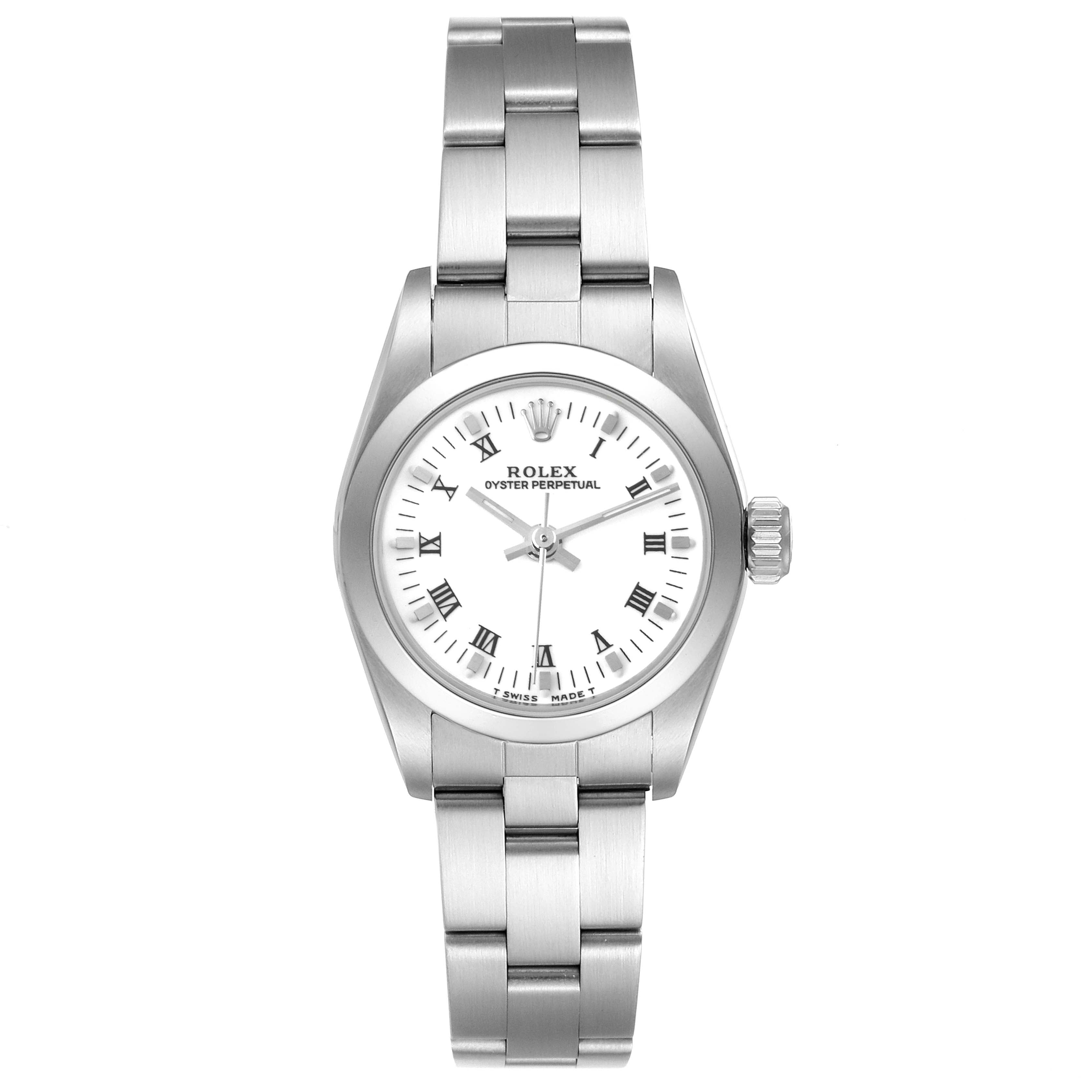Rolex Oyster Perpetual Nondate White Dial Steel Ladies Watch 67180 Box Papers