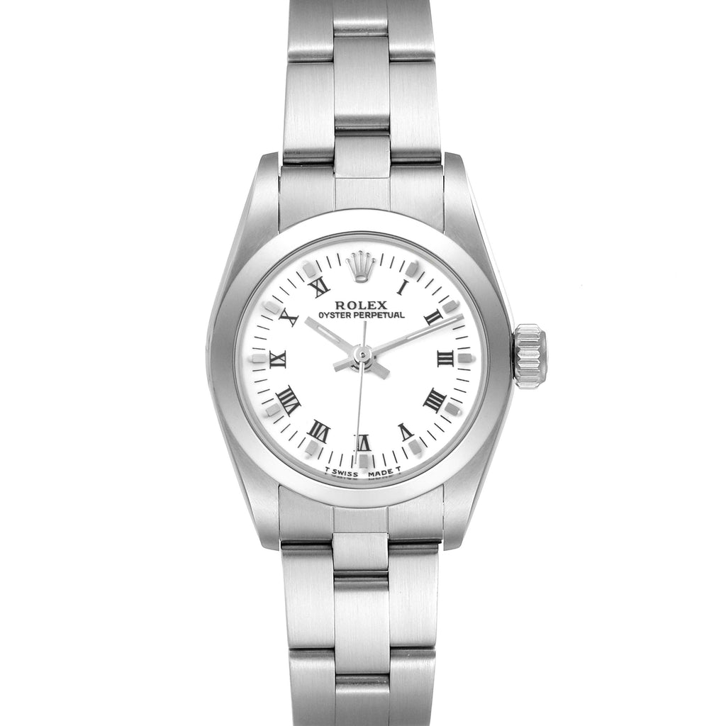 Rolex Oyster Perpetual Nondate White Dial Steel Ladies Watch 67180 Box Papers