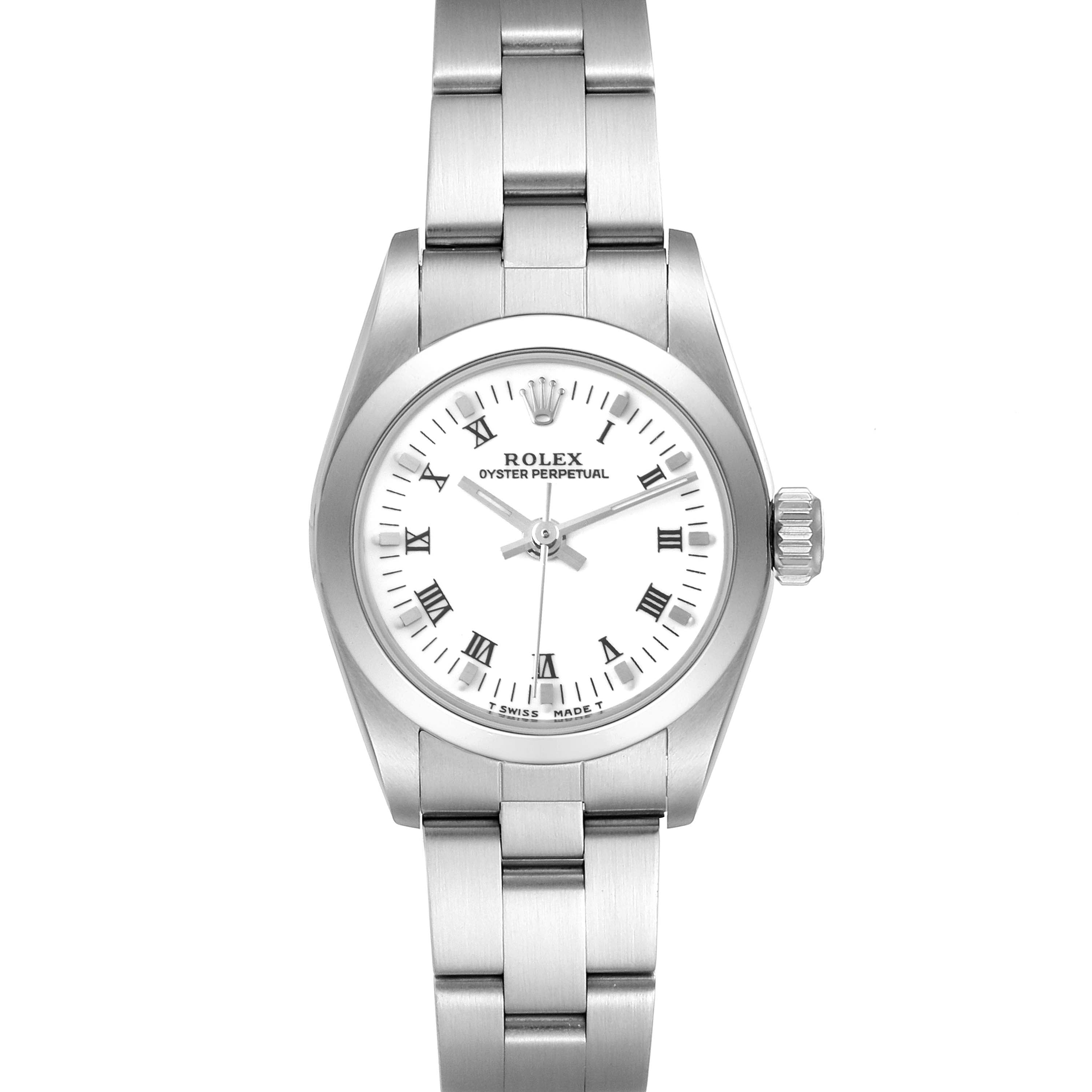 Rolex Oyster Perpetual Nondate White Dial Steel Ladies Watch 67180 Box Papers