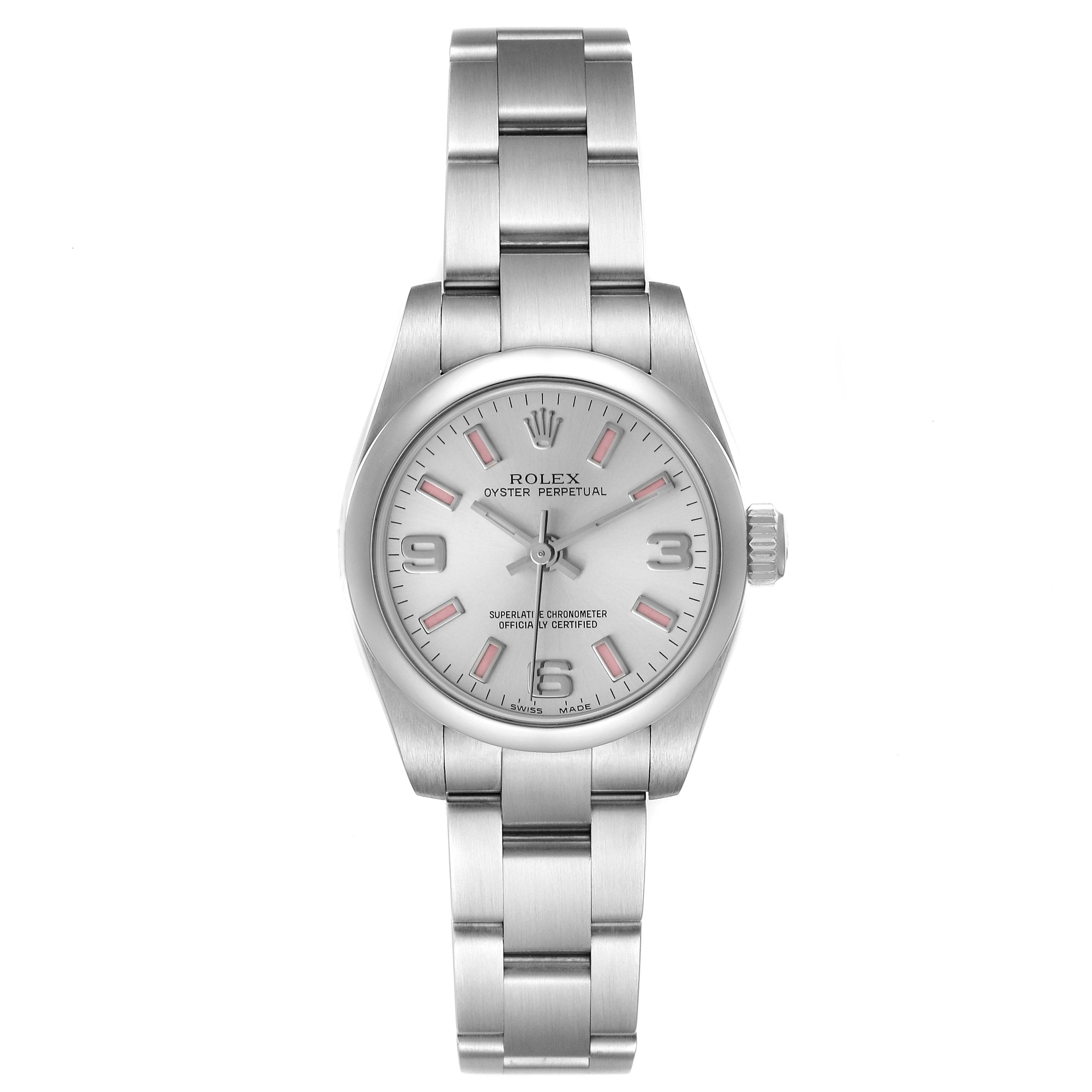 Rolex Oyster Perpetual Pink Luminous Markers Steel Ladies Watch 176200