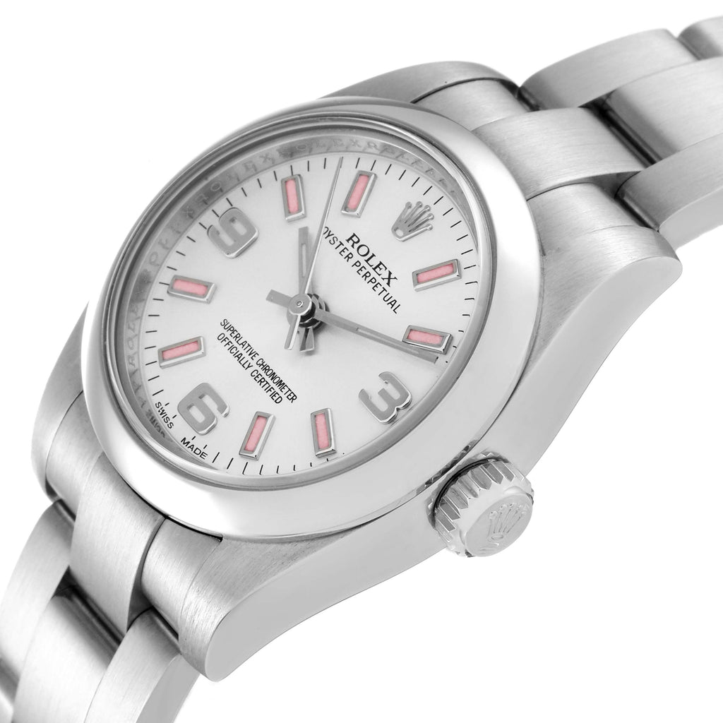 Rolex Oyster Perpetual Pink Luminous Markers Steel Ladies Watch 176200 Box Card