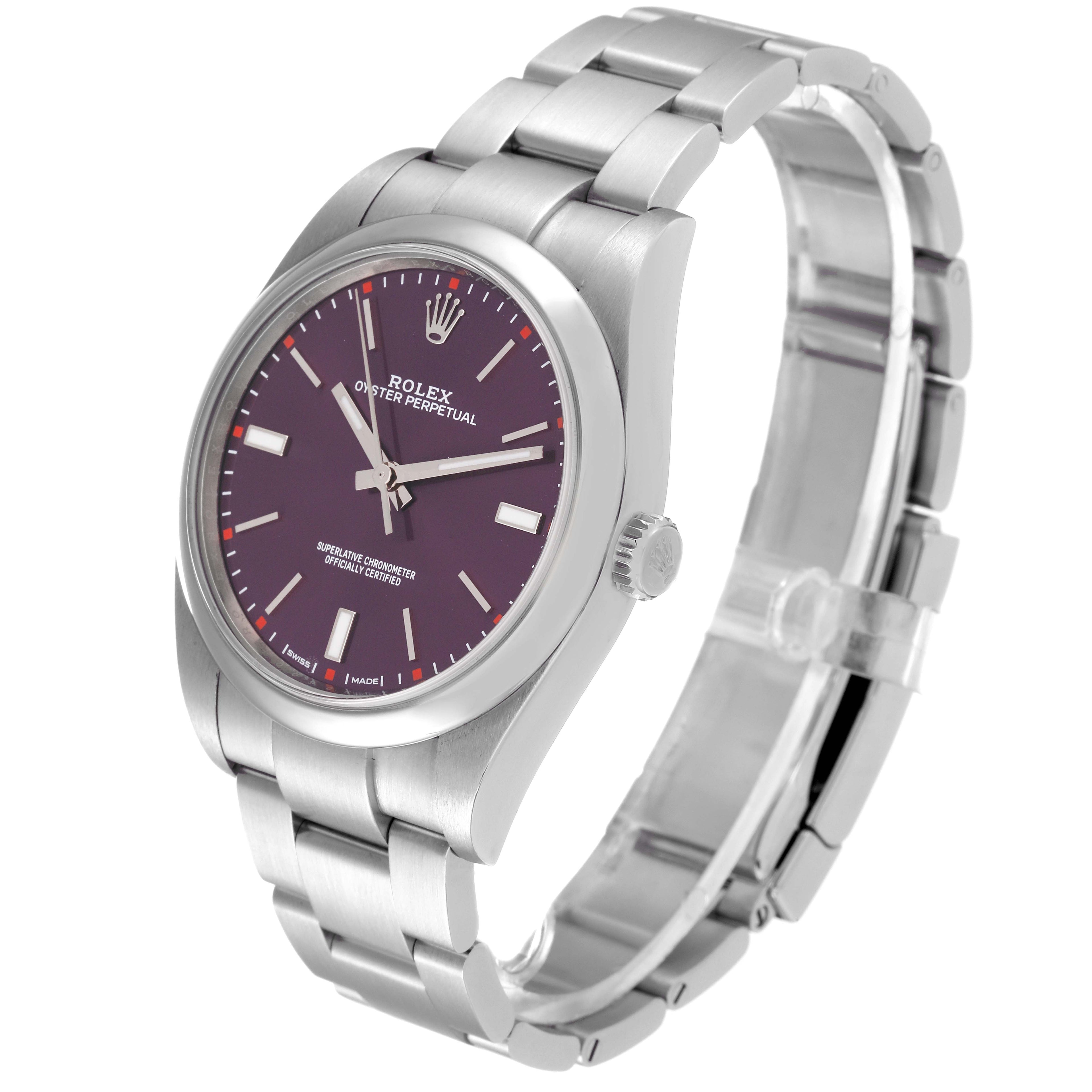 Rolex Oyster Perpetual Red Grape Dial Steel Mens Watch 114300
