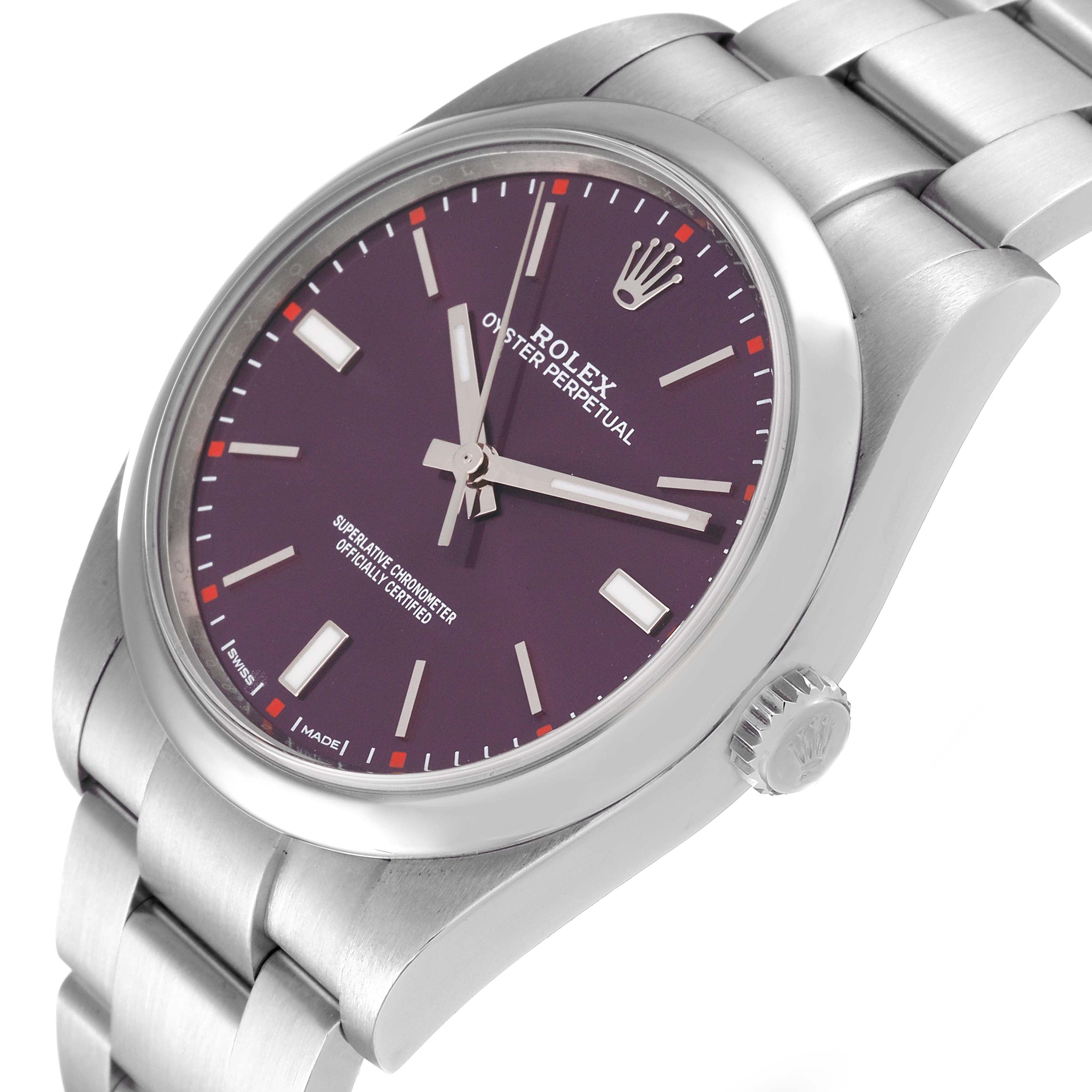 Rolex Oyster Perpetual Red Grape Dial Steel Mens Watch 114300
