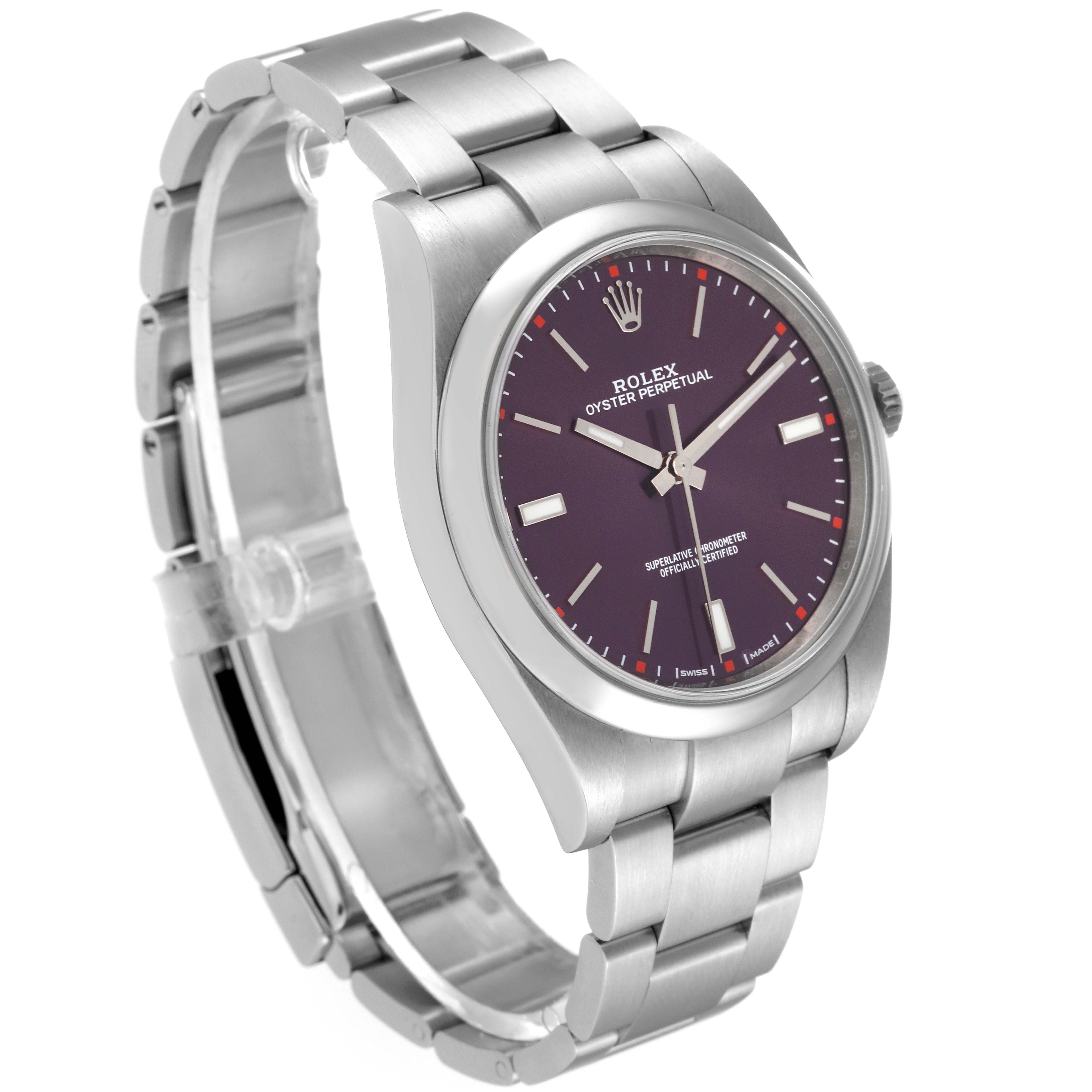 Rolex Oyster Perpetual Red Grape Dial Steel Mens Watch 114300