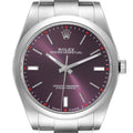 Rolex Oyster Perpetual Red Grape Dial Steel Mens Watch 114300