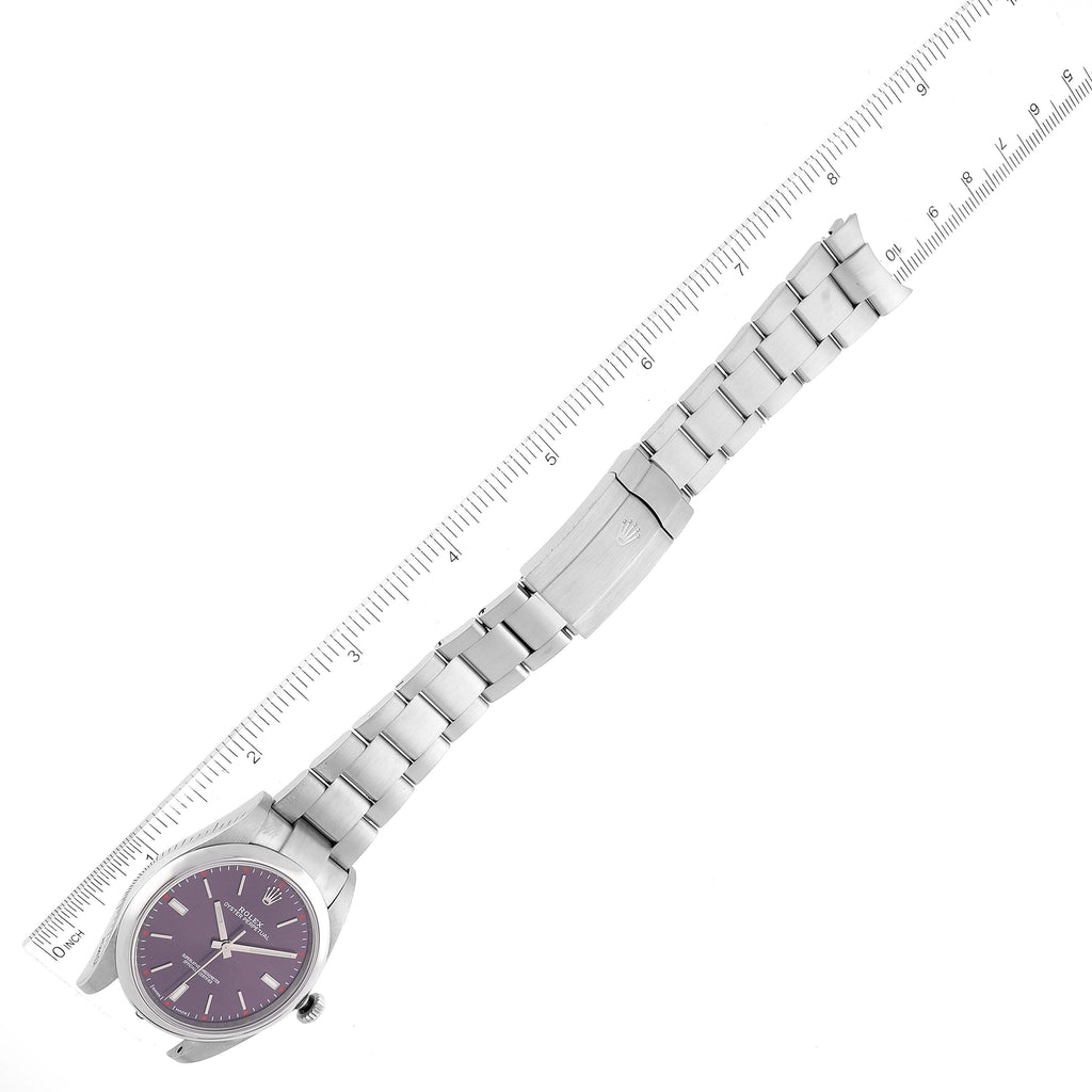 Rolex Oyster Perpetual Red Grape Dial Steel Mens Watch 114300