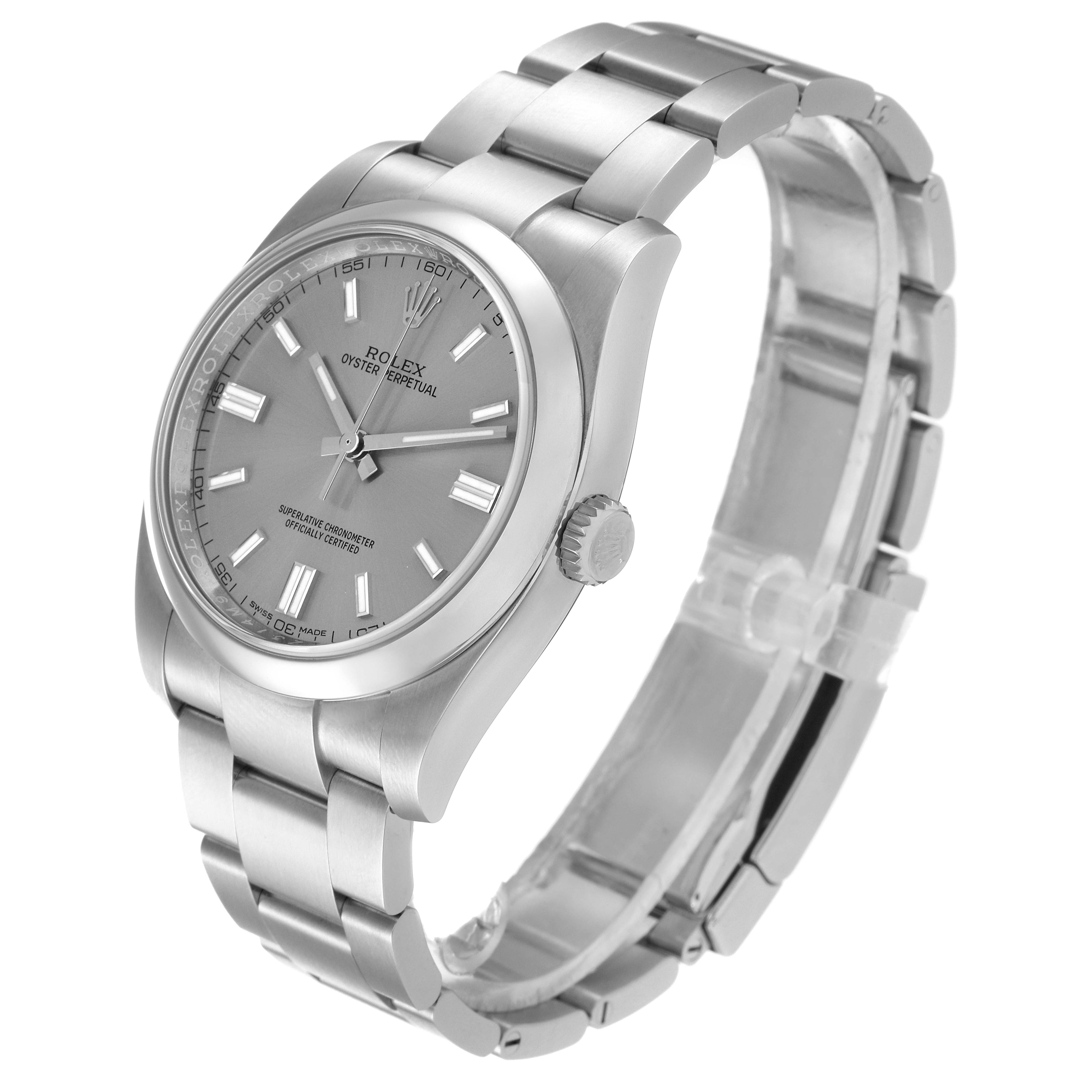 Rolex Oyster Perpetual Rhodium Dial Steel Mens Watch 116000 Box Card