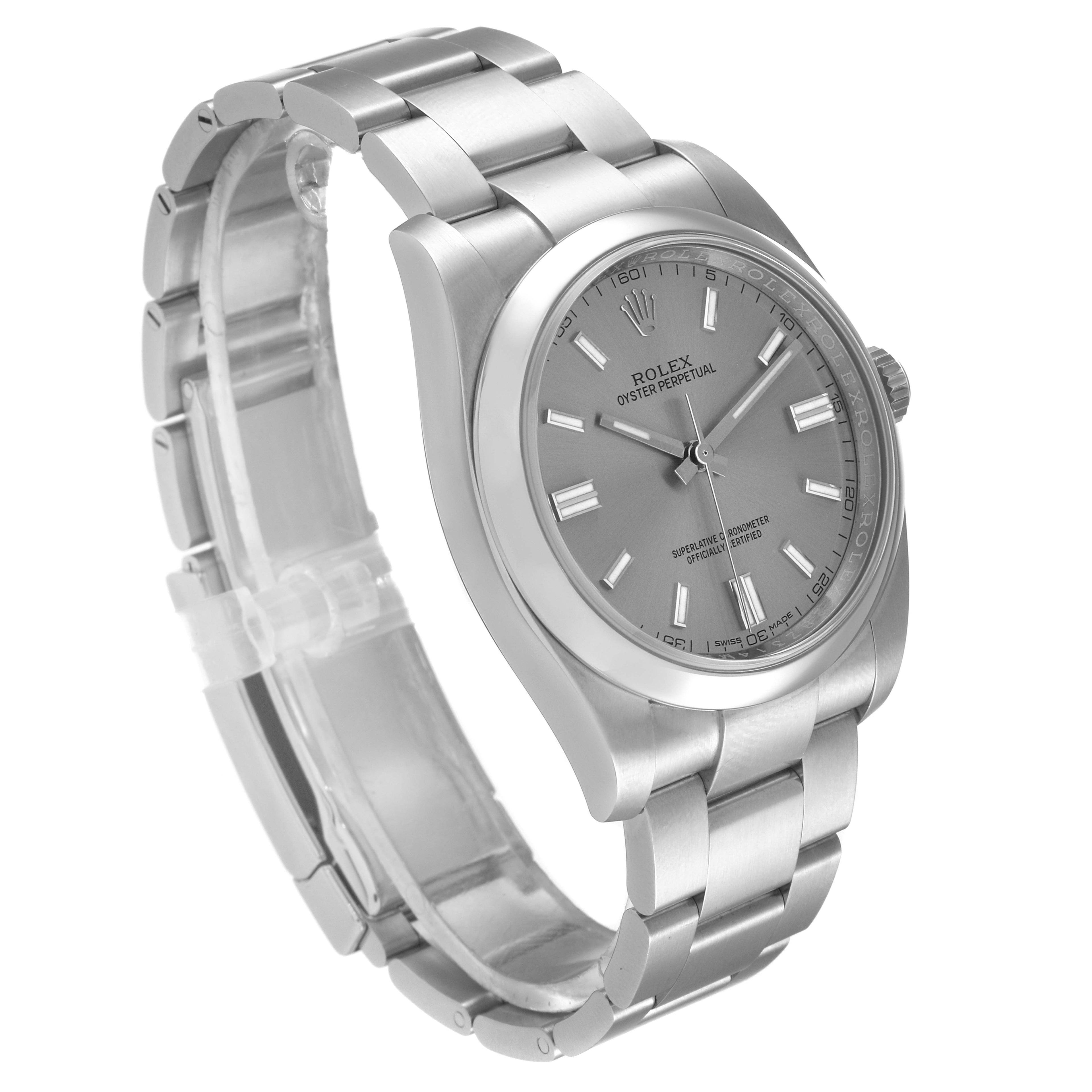 Rolex Oyster Perpetual Rhodium Dial Steel Mens Watch 116000 Box Card