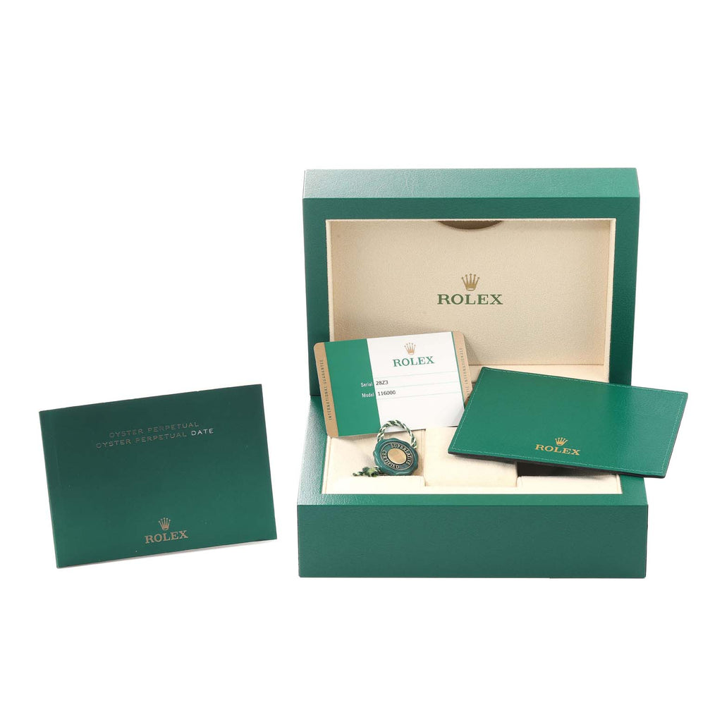 Rolex Oyster Perpetual Rhodium Dial Steel Mens Watch 116000 Box Card